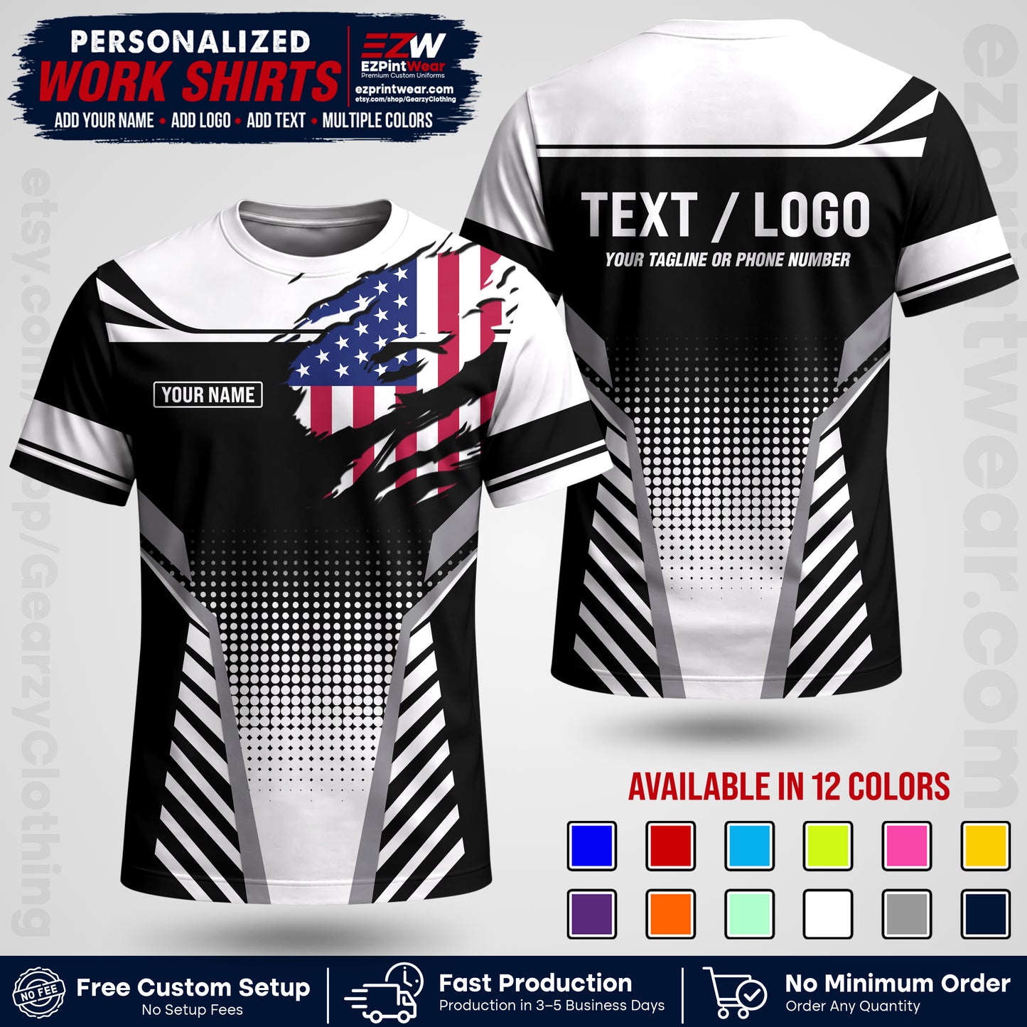 Custom All Over Print Work Uniform Shirt with Name, Logo & Text | Custom Hawaiian Shirt | Company Shirt | Employee Uniform UNF07