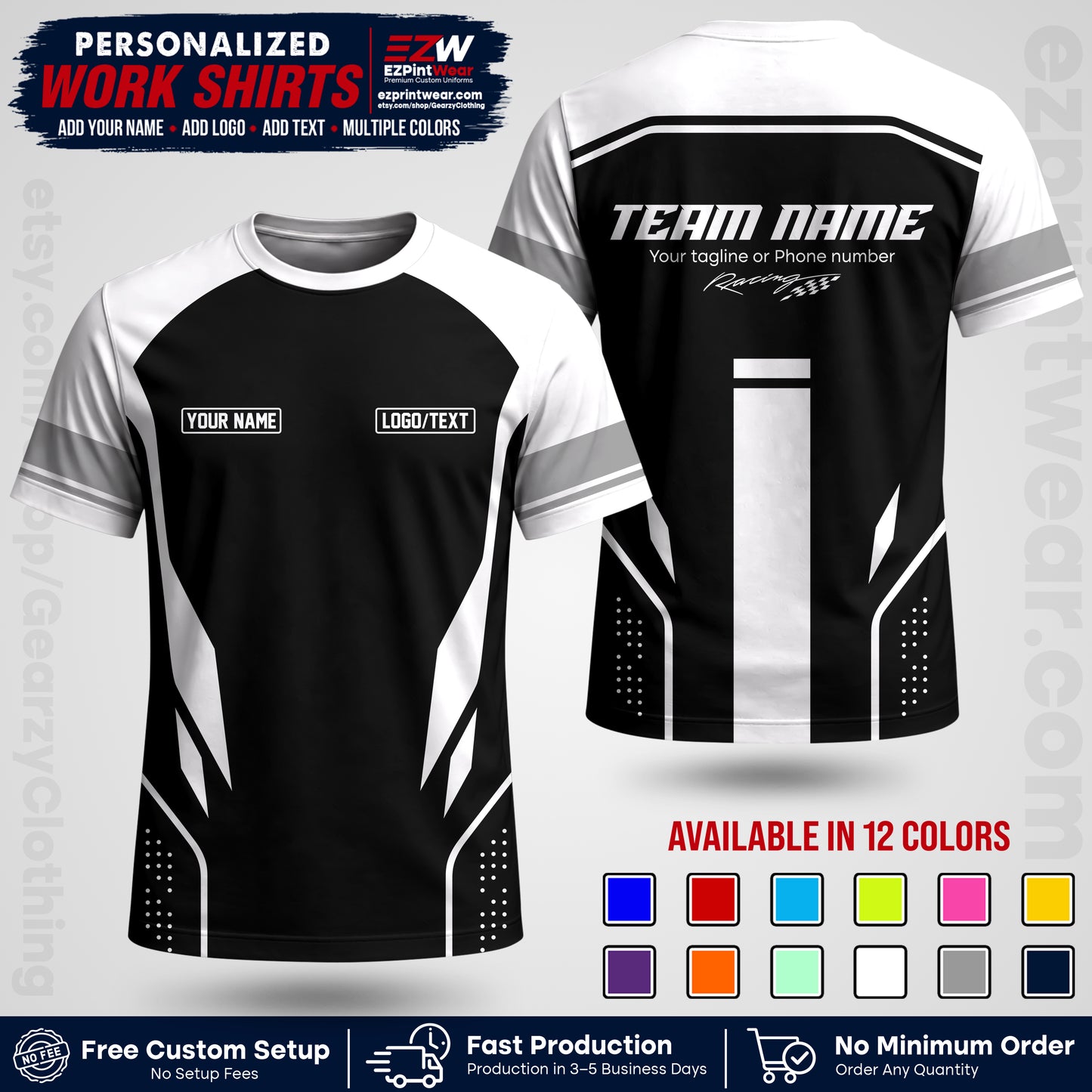 Custom Racing Shirt with Name, Logo & Text | Race Team Uniform | Crew Apparel RC06
