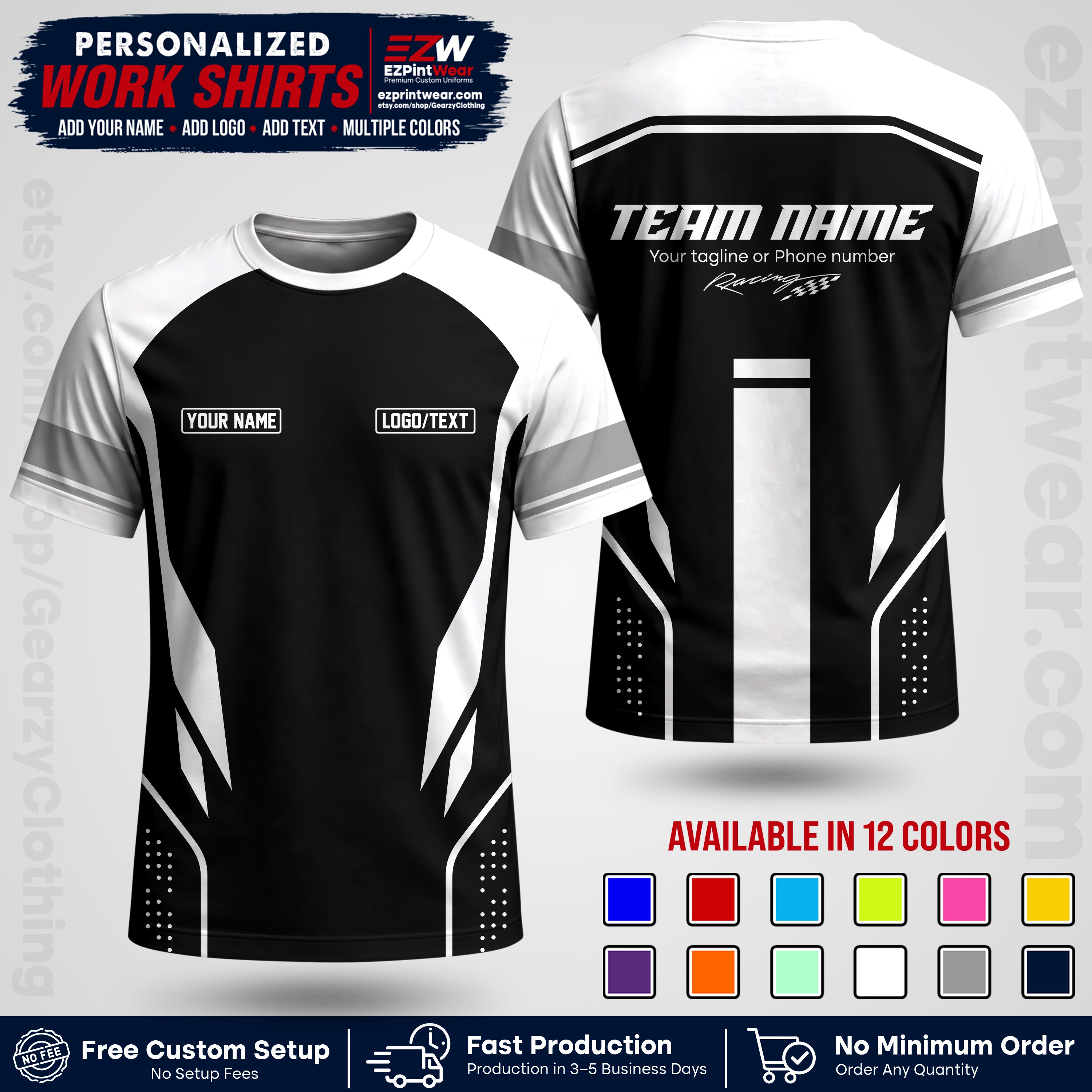Custom Racing Shirt with Name, Logo & Text | Race Team Uniform | Crew Apparel RC06