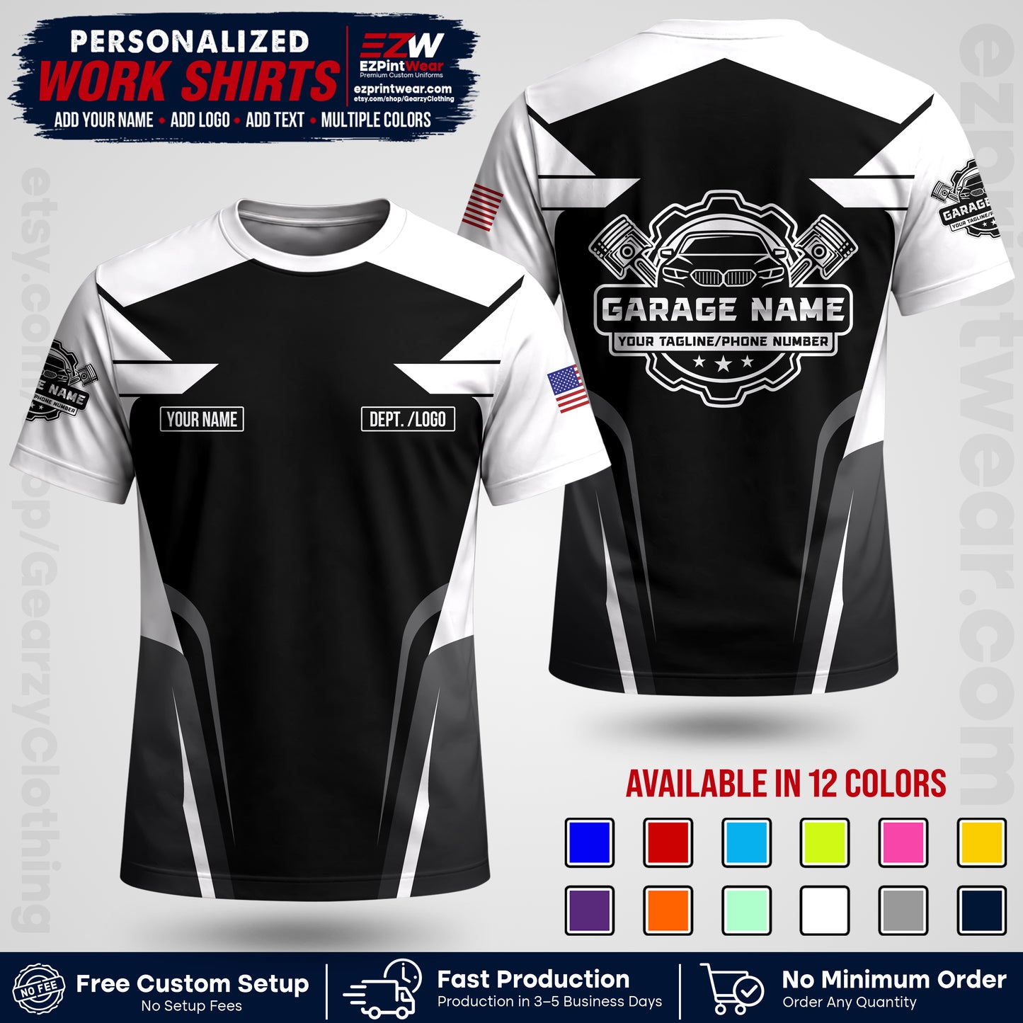 Custom Mechanic Work Shirt with Name, Logo & Text | Auto Shop Uniform | Workwear MCN 04