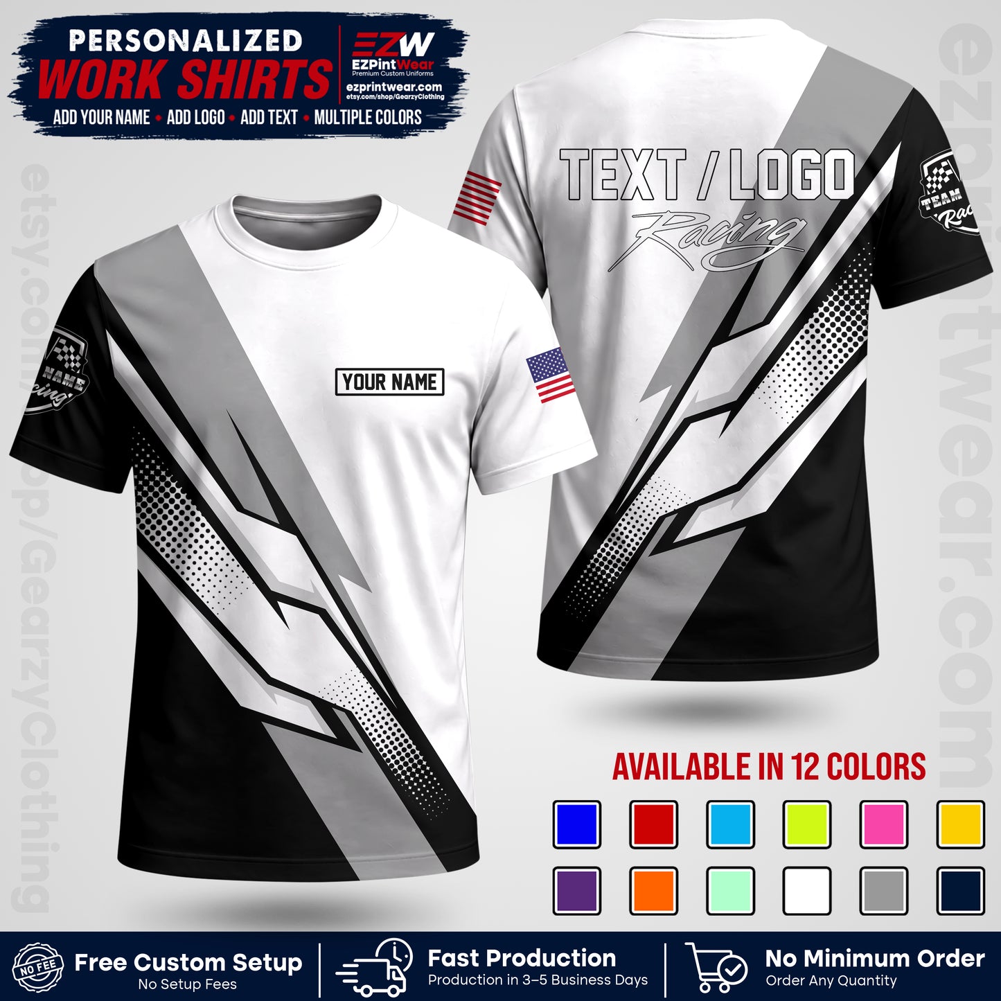 Custom Racing Shirt with Name, Logo & Text | Race Team Uniform | Crew Apparel RC01