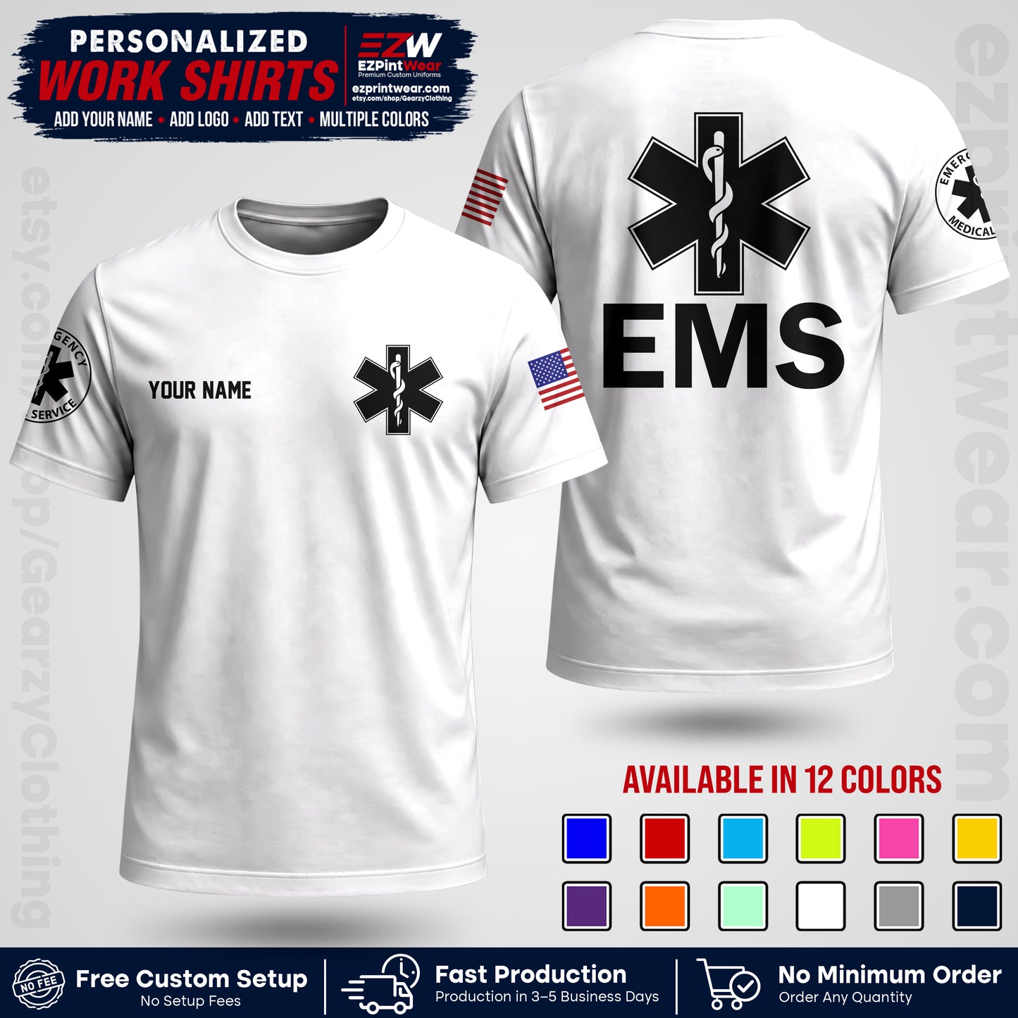 Custom EMS Shirt with Name, Logo & Text | EMS Team Uniform | First Responder Workwear EMSU02