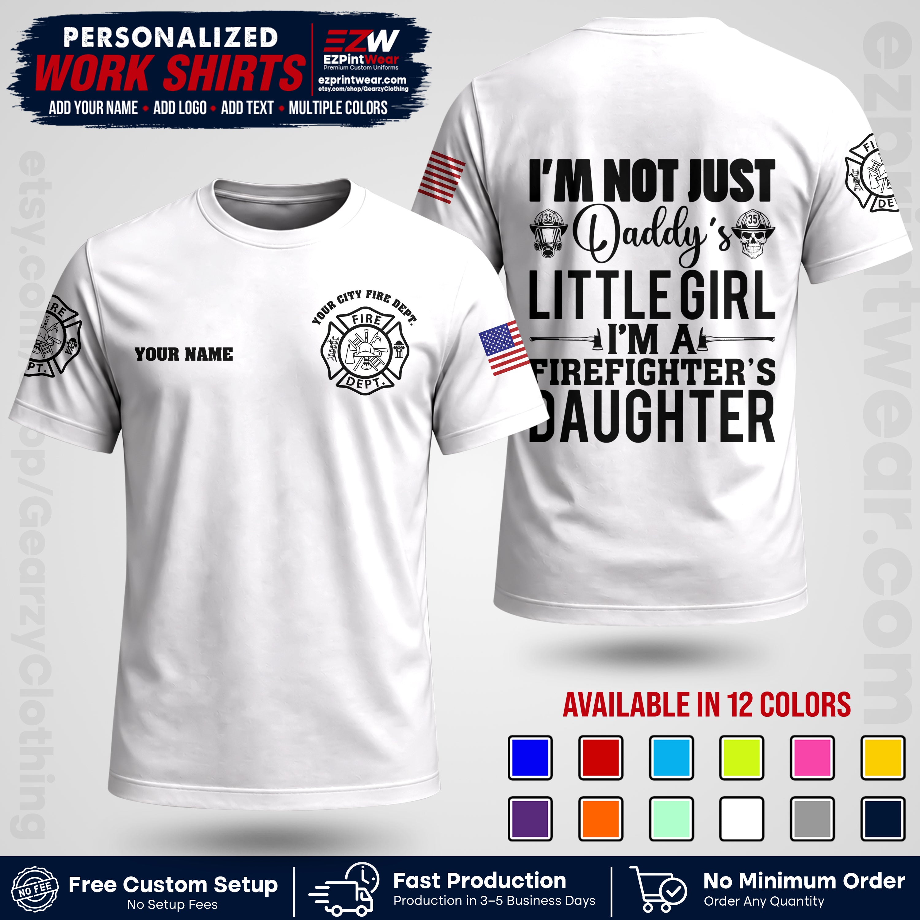 Custom Fire Department Shirt with Name, City Logo & Text | Firefighter Uniform | Button Up Work Shirt FF08