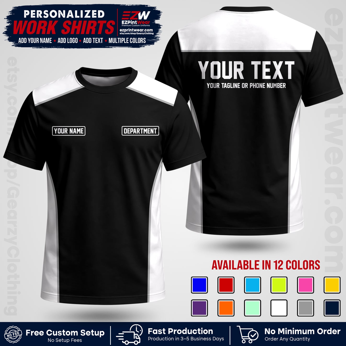 Custom All Over Print Work Uniform Shirt with Name, Logo & Text | Custom Hawaiian Shirt | Company Shirt | Employee Uniform UNF12