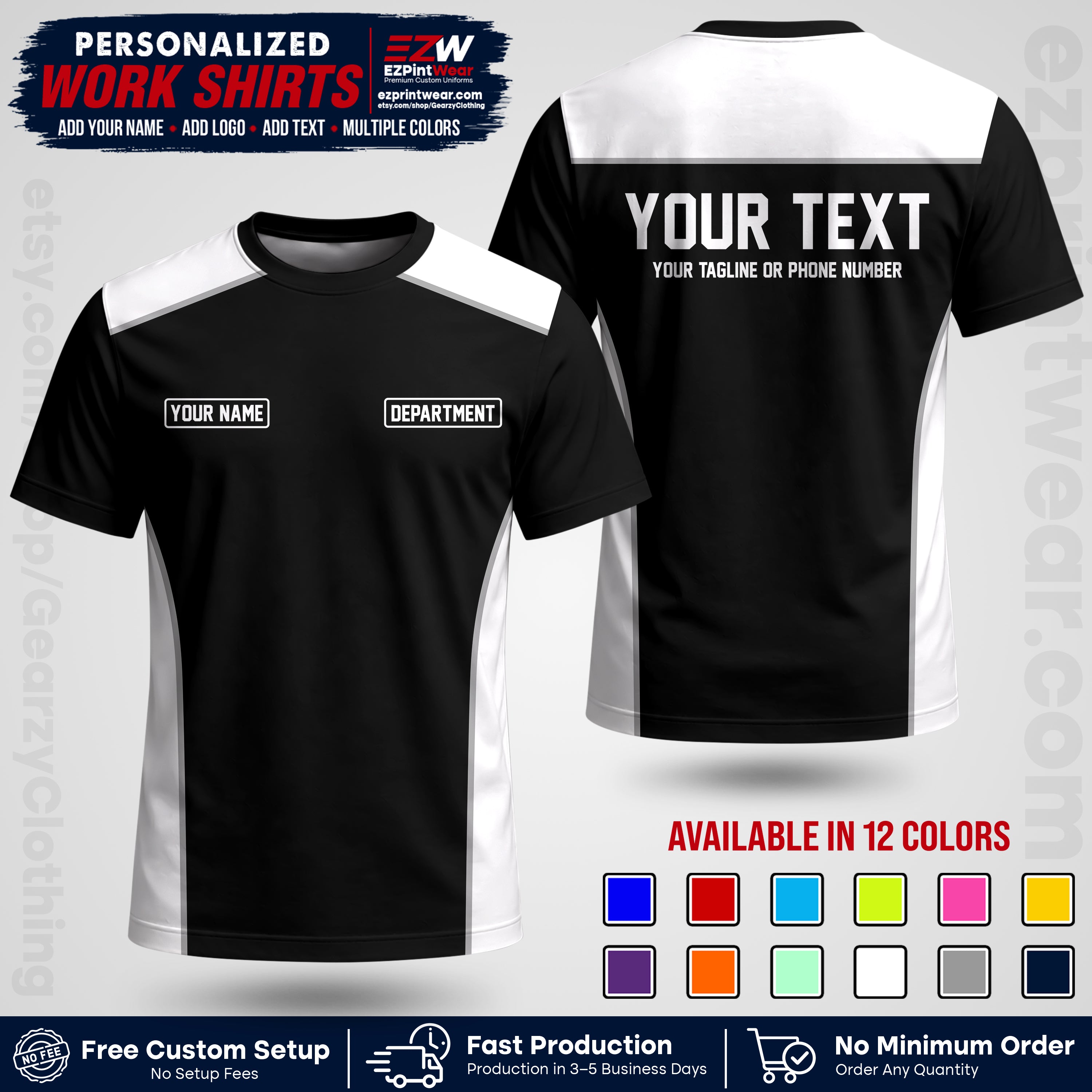 Custom All Over Print Work Uniform Shirt with Name, Logo & Text | Custom Hawaiian Shirt | Company Shirt | Employee Uniform UNF12