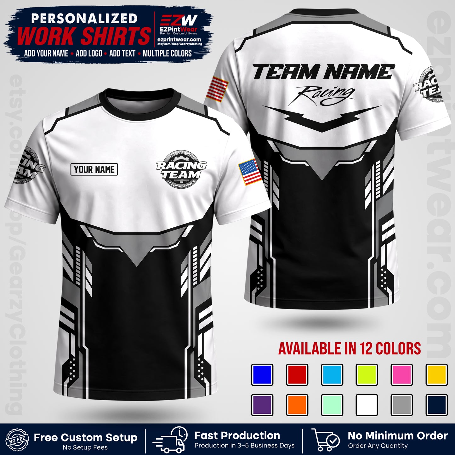 Custom Racing Shirt with Name, Logo & Text | Race Team Uniform | Crew Apparel RC11