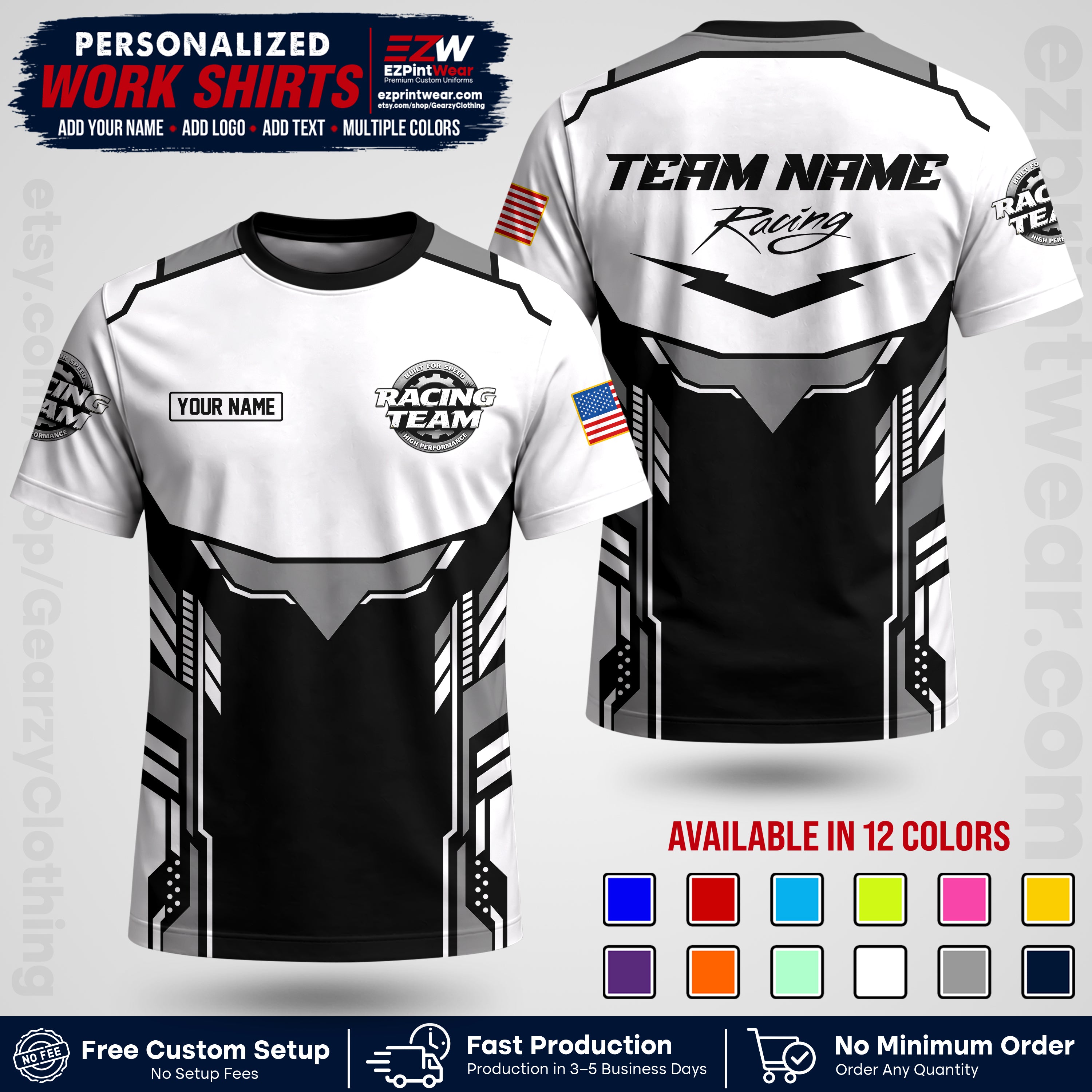Custom Racing Shirt with Name, Logo & Text | Race Team Uniform | Crew Apparel RC11