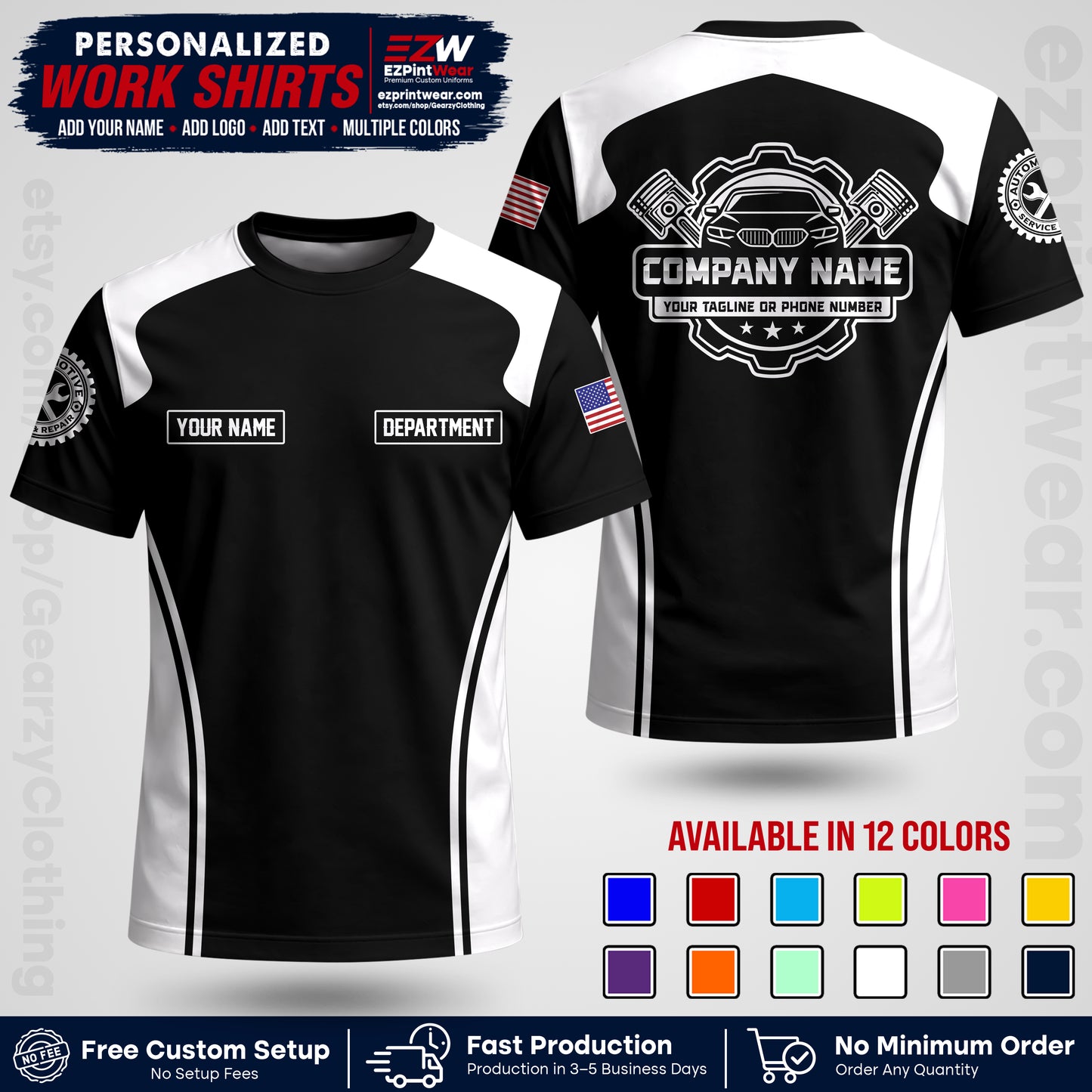 Custom Mechanic Work Shirt with Name, Logo & Text | Auto Shop Uniform | Workwear MCN 10