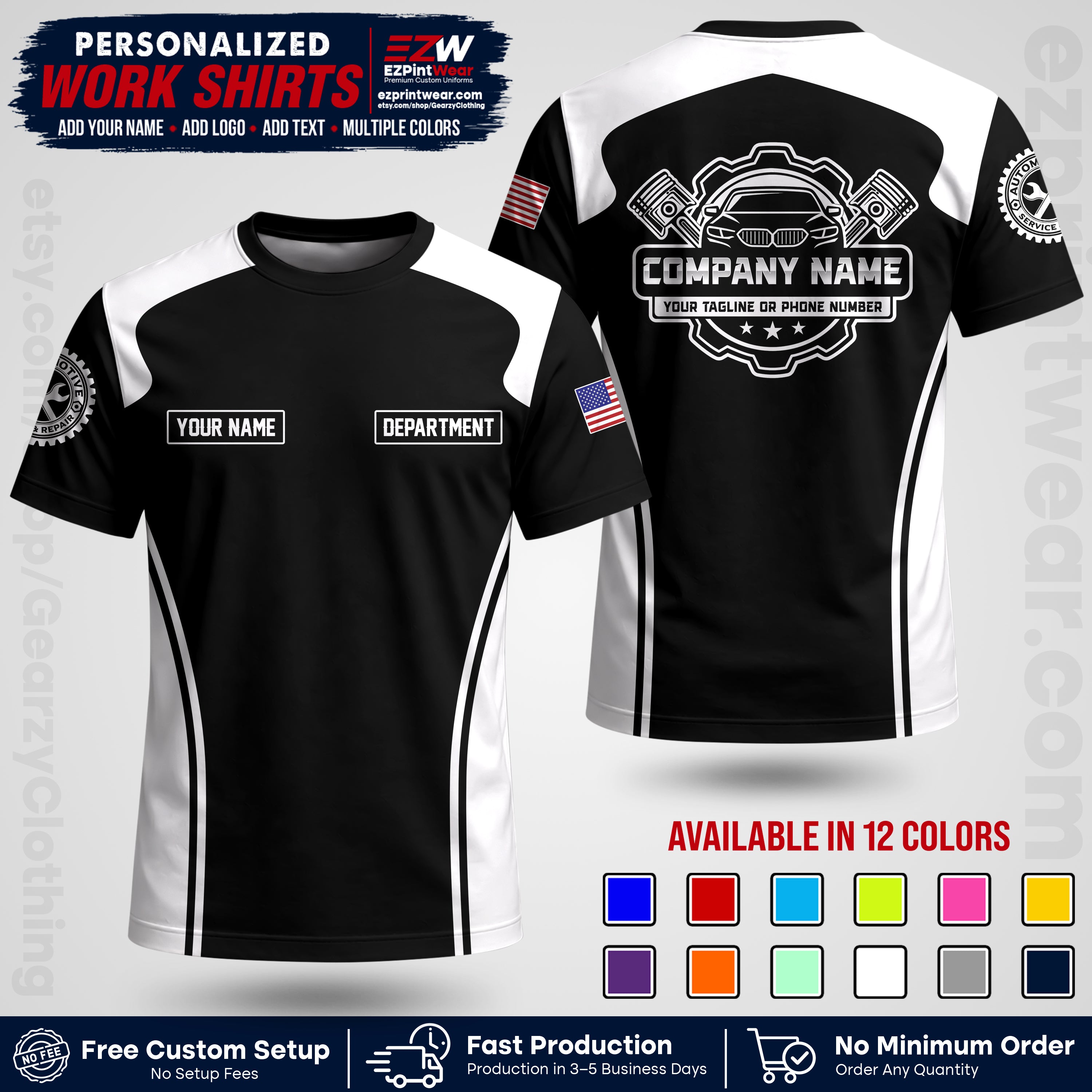Custom Mechanic Work Shirt with Name, Logo & Text | Auto Shop Uniform | Workwear MCN 10