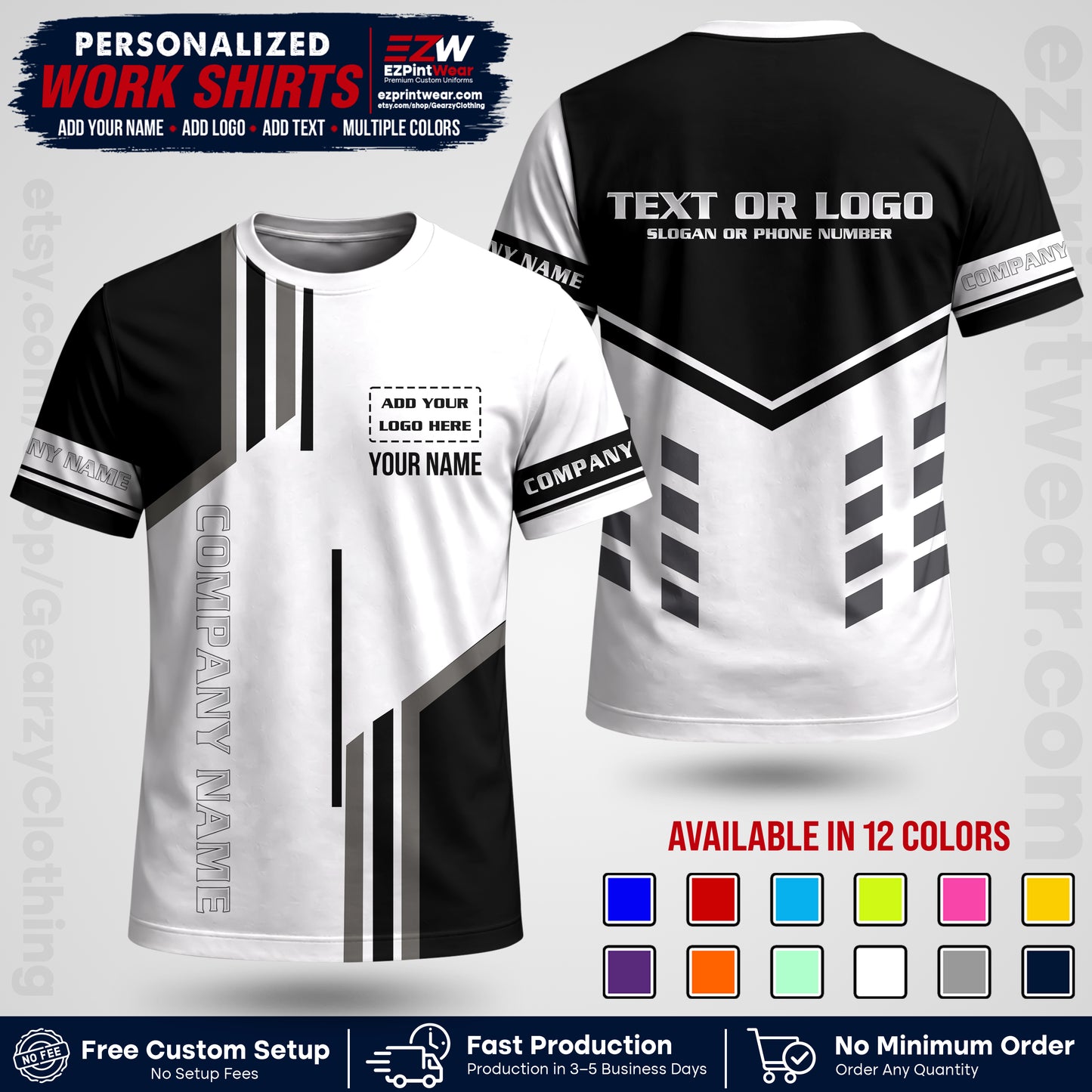 Custom All Over Print Work Uniform Shirt with Name, Logo & Text | Custom Hawaiian Shirt | Company Shirt | Employee Uniform UNF10