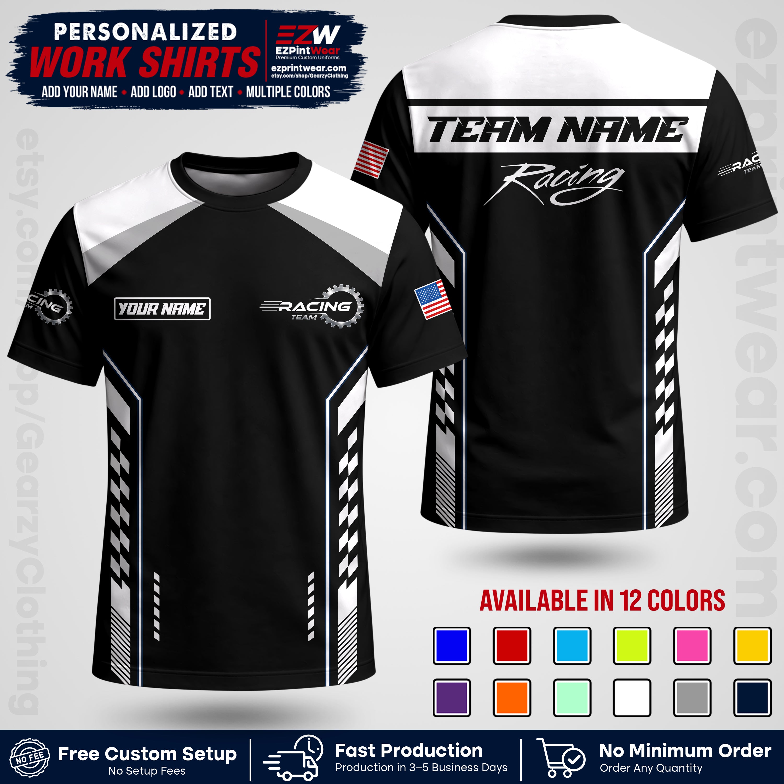 Custom Racing Shirt with Name, Logo & Text | Race Team Uniform | Crew Apparel RC13