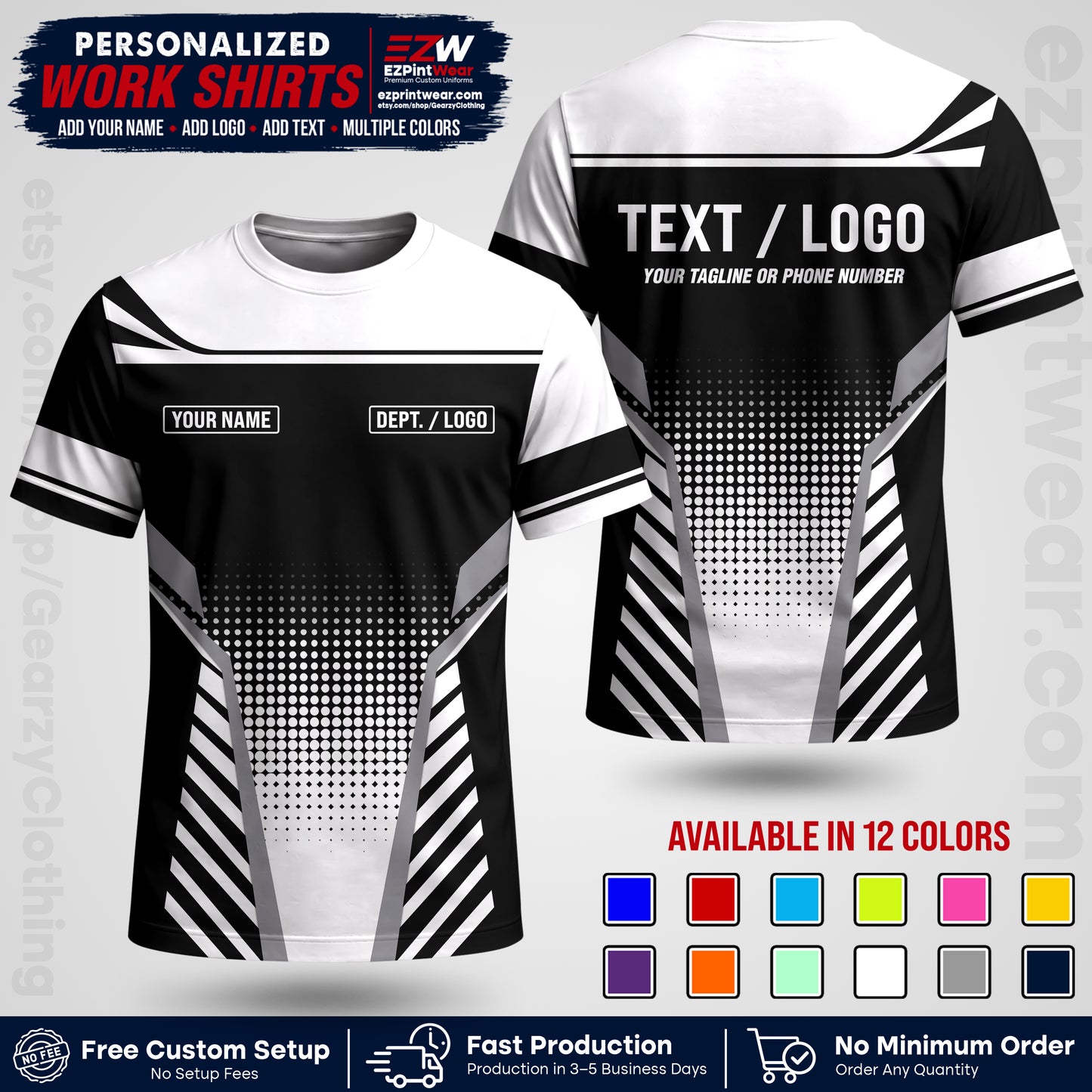 Custom All Over Print Work Uniform Shirt with Name, Logo & Text | Custom Hawaiian Shirt | Company Shirt | Employee Uniform UNF08