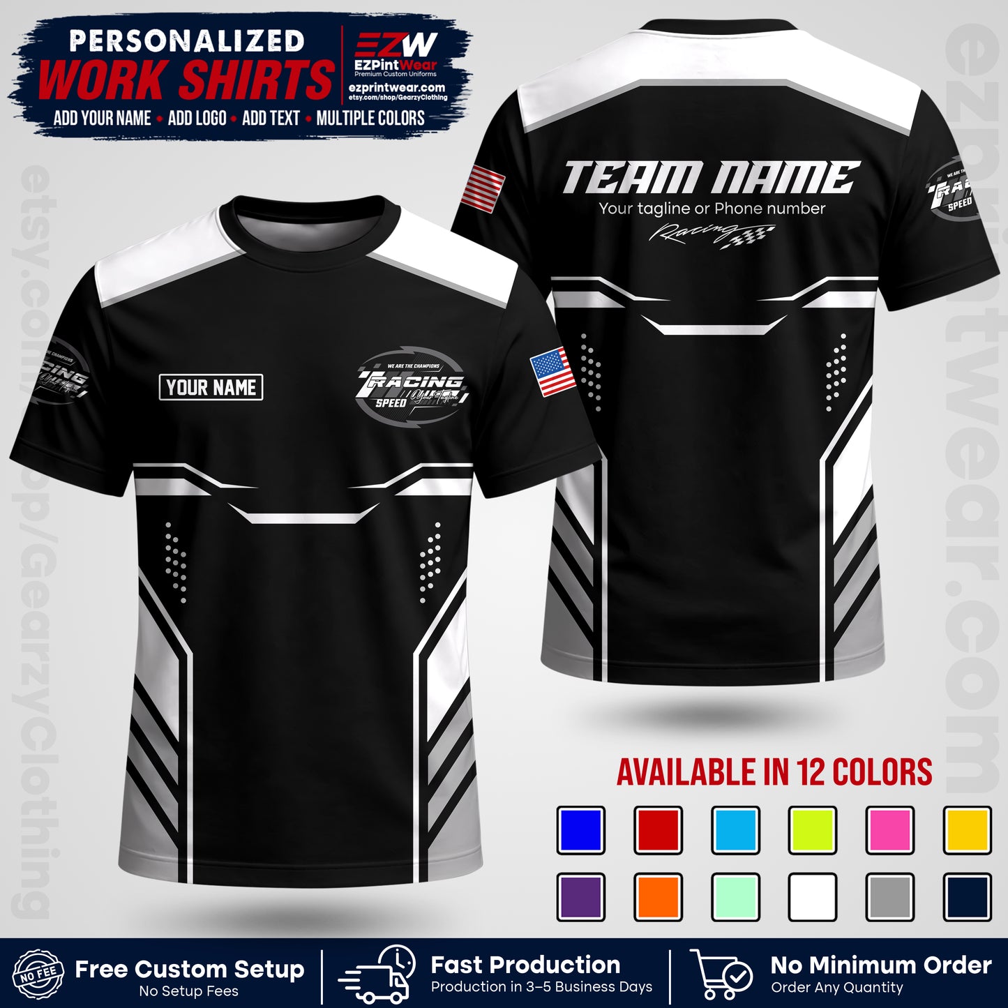 Custom Racing Shirt with Name, Logo & Text | Race Team Uniform | Crew Apparel RC10