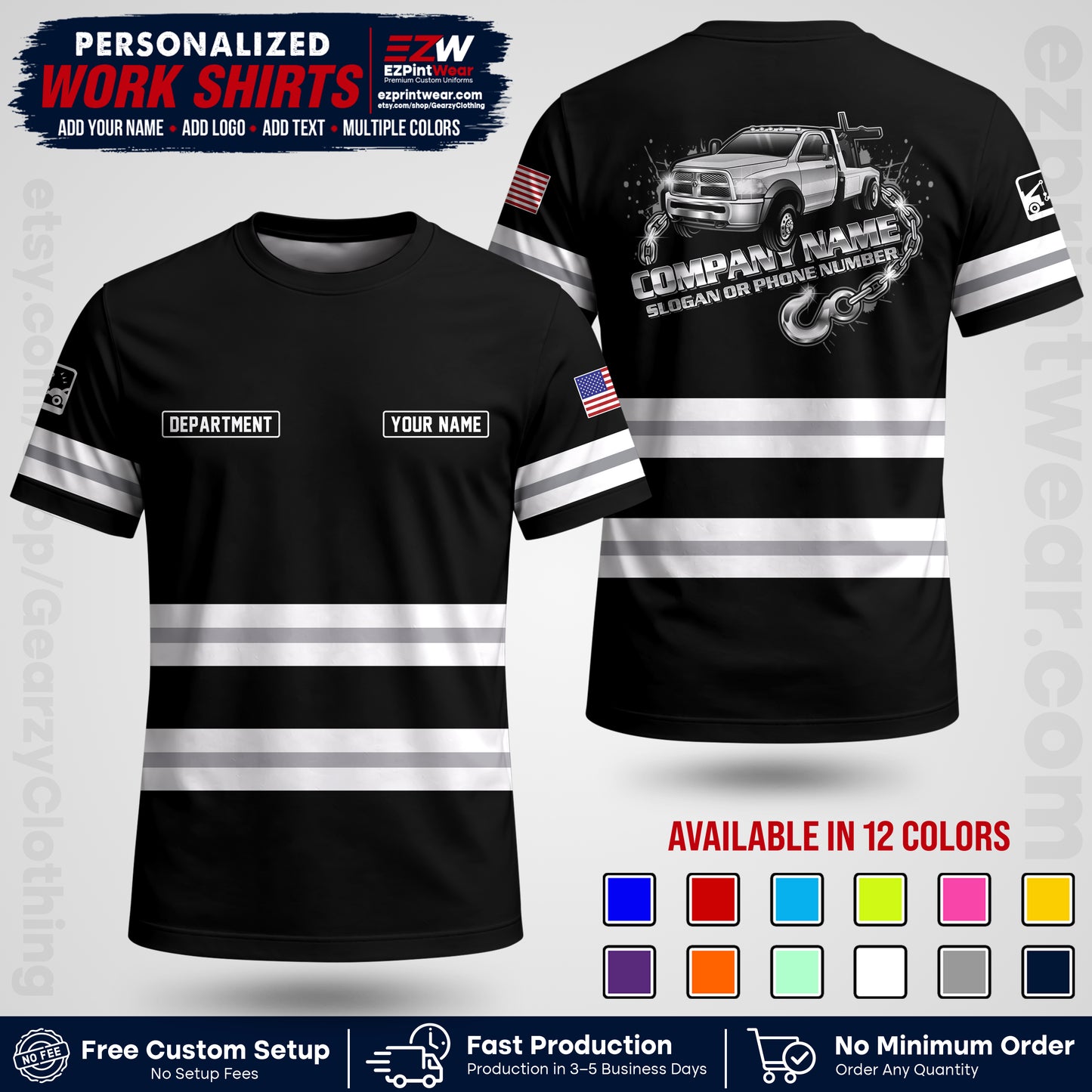 Custom Towing Workwear Uniform | Personalized Tow Truck Shirt | Non-Reflective Safety Stripe Apparel | Custom Towing Shirt | Tow Truck Apparel TW05