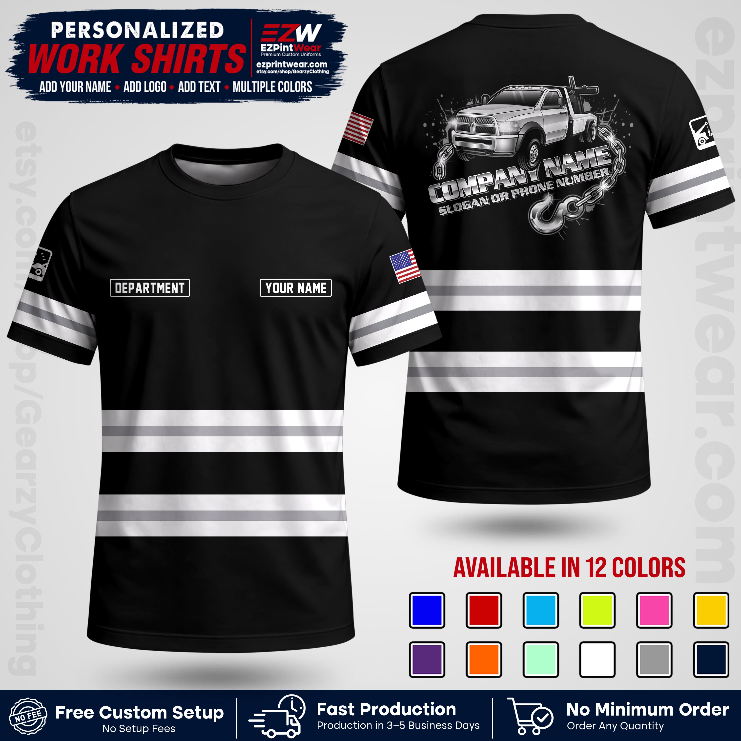 Custom Towing Workwear Uniform | Personalized Tow Truck Shirt | Non-Reflective Safety Stripe Apparel | Custom Towing Shirt | Tow Truck Apparel TW05