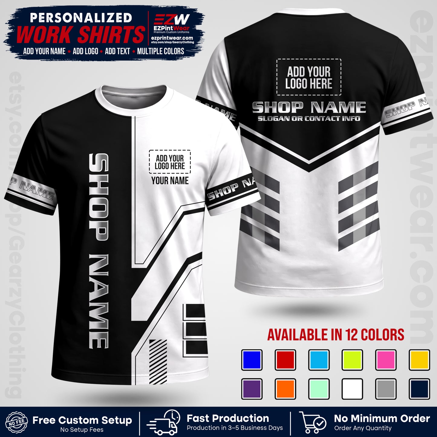 Custom All Over Print Work Uniform Shirt with Name, Logo & Text | Custom Hawaiian Shirt | Company Shirt | Employee Uniform UNF11