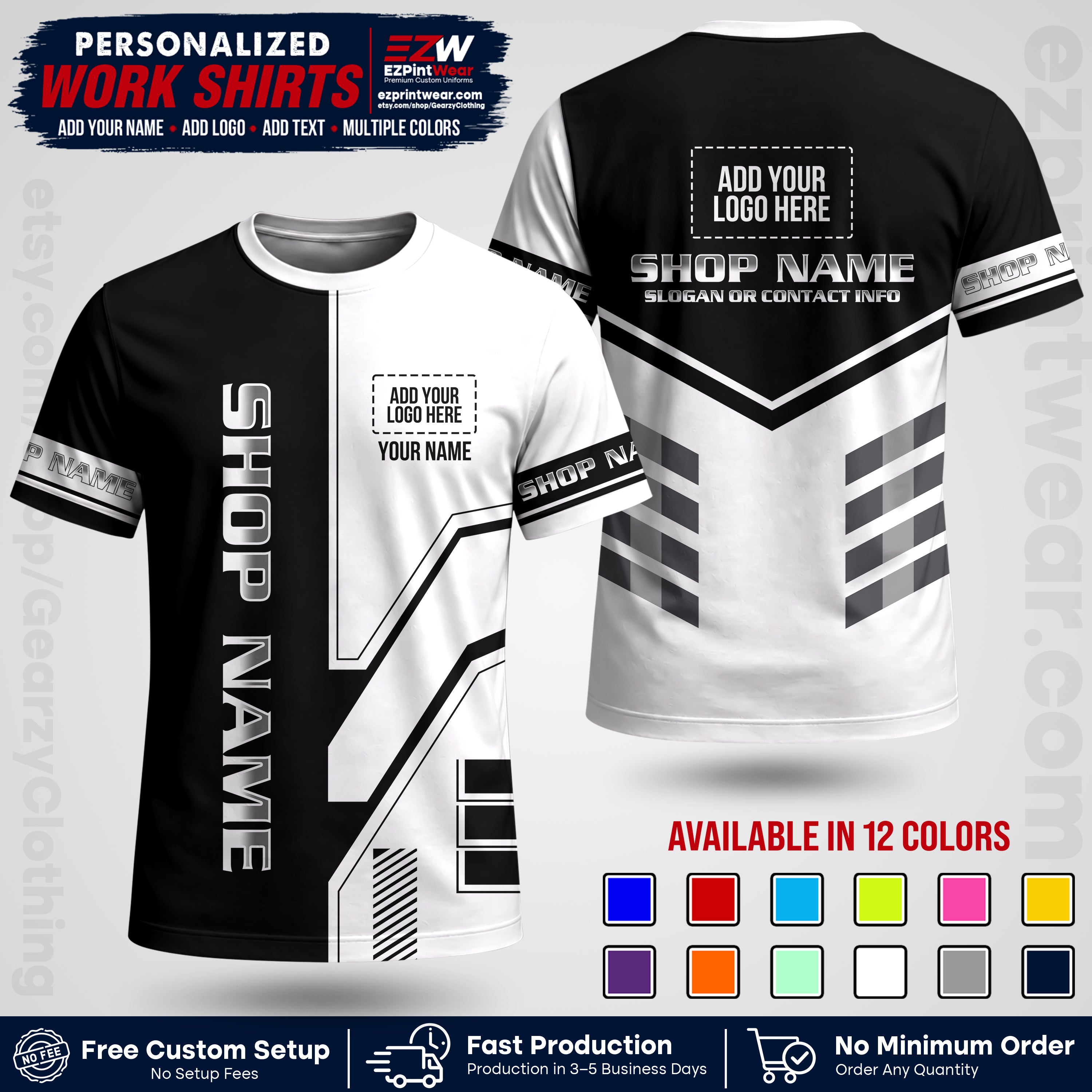 Custom All Over Print Work Uniform Shirt with Name, Logo & Text | Custom Hawaiian Shirt | Company Shirt | Employee Uniform UNF11