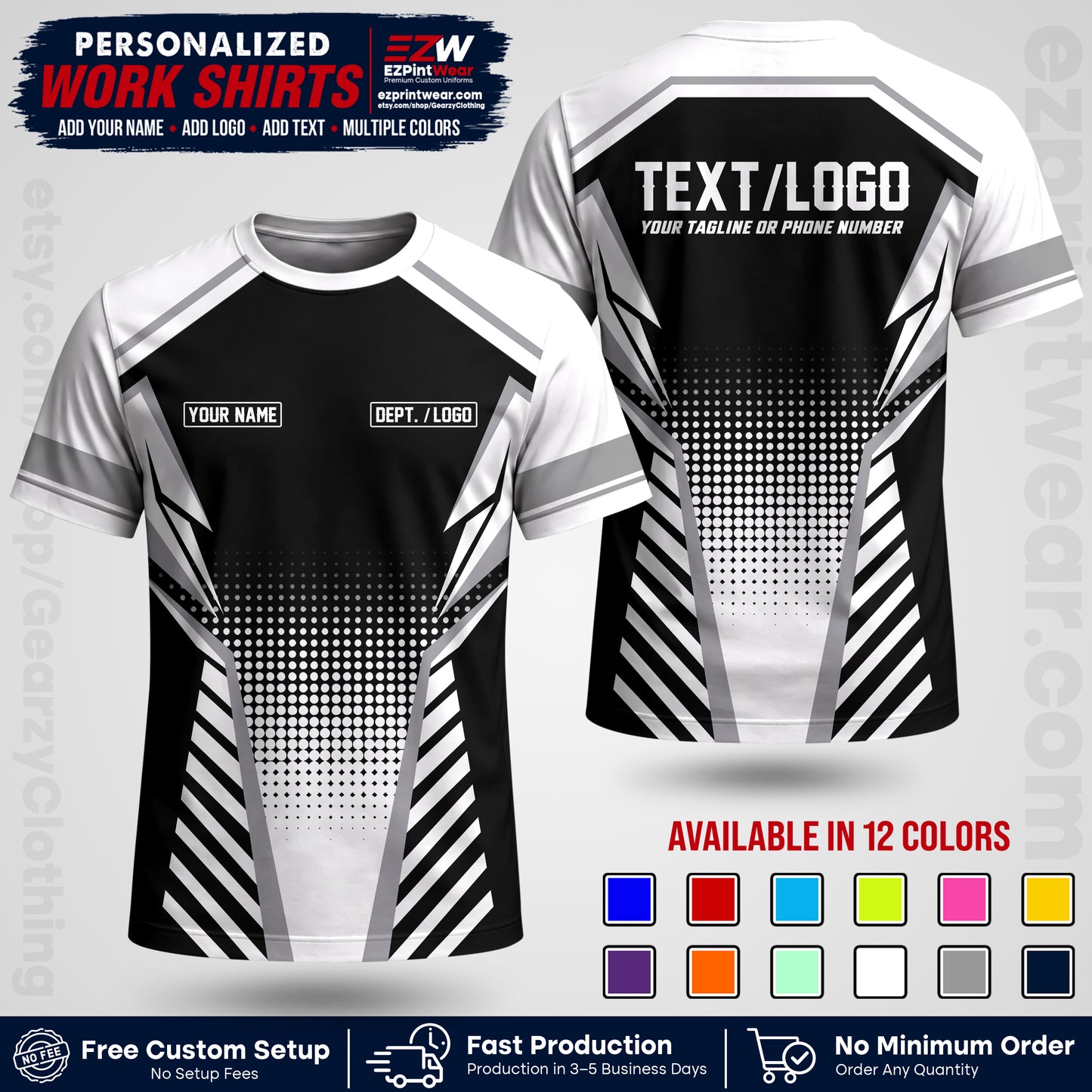 Custom All Over Print Work Uniform Shirt with Name, Logo & Text | Custom Hawaiian Shirt | Company Shirt | Employee Uniform UNF14