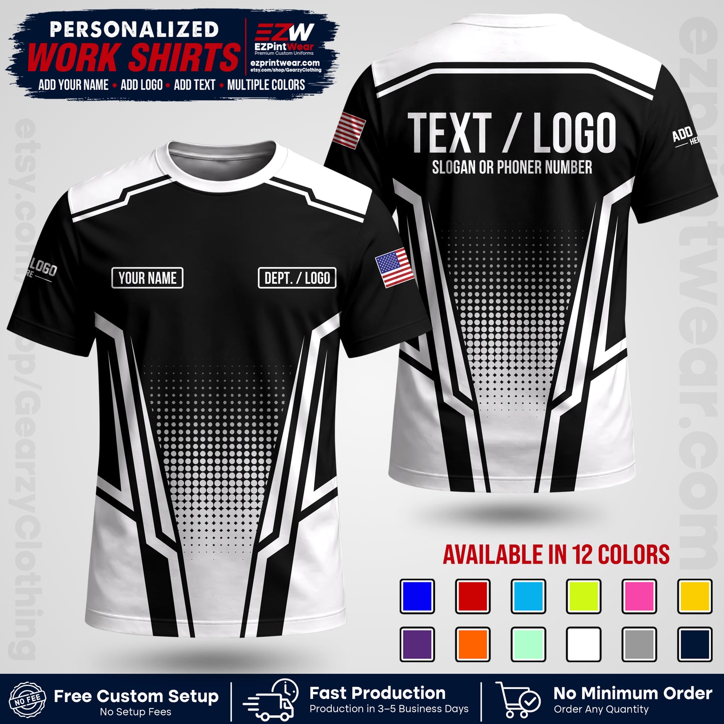 Custom All Over Print Work Uniform Shirt with Name, Logo & Text | Custom Hawaiian Shirt | Company Shirt | Employee Uniform UNF17