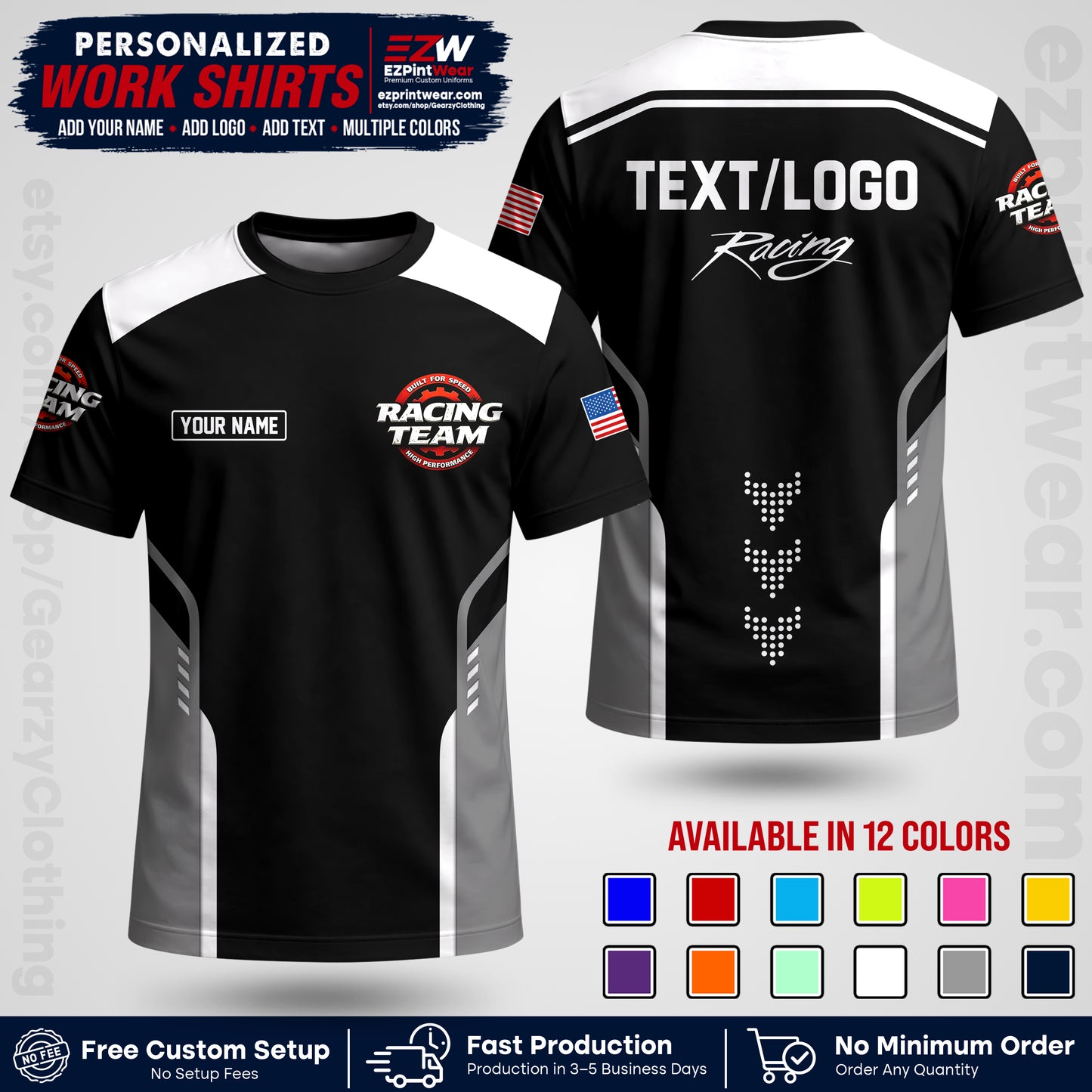 Custom Racing Shirt with Name, Logo & Text | Race Team Uniform | Crew Apparel RC09