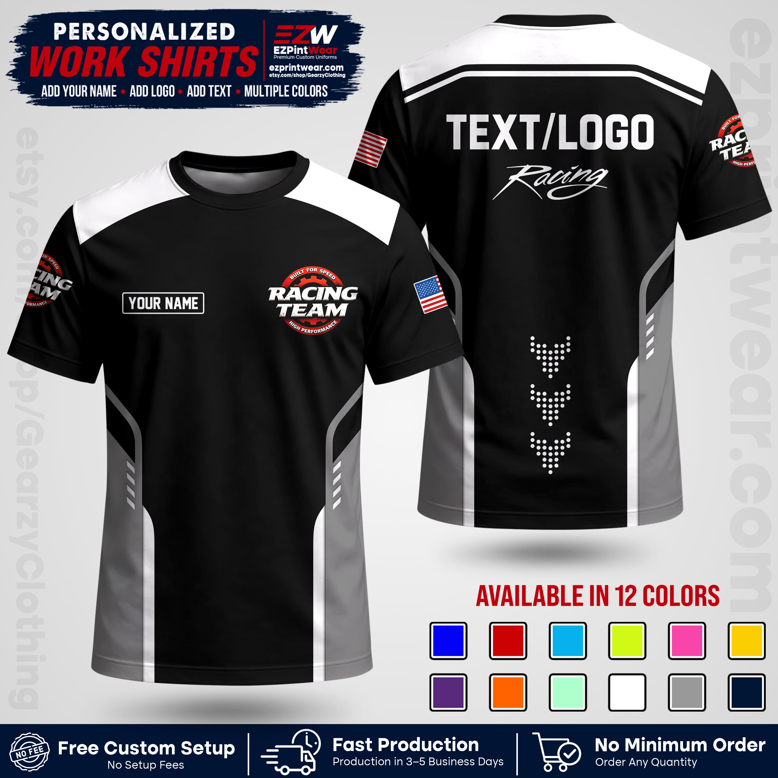 Custom Racing Shirt with Name, Logo & Text | Race Team Uniform | Crew Apparel RC09