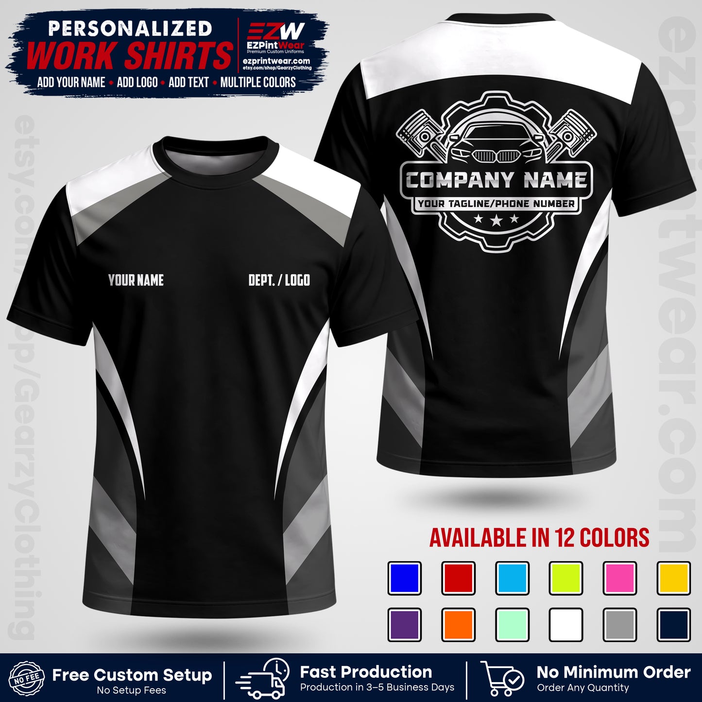 Custom Mechanic Work Shirt with Name, Logo & Text | Auto Shop Uniform | Workwear MCN 05