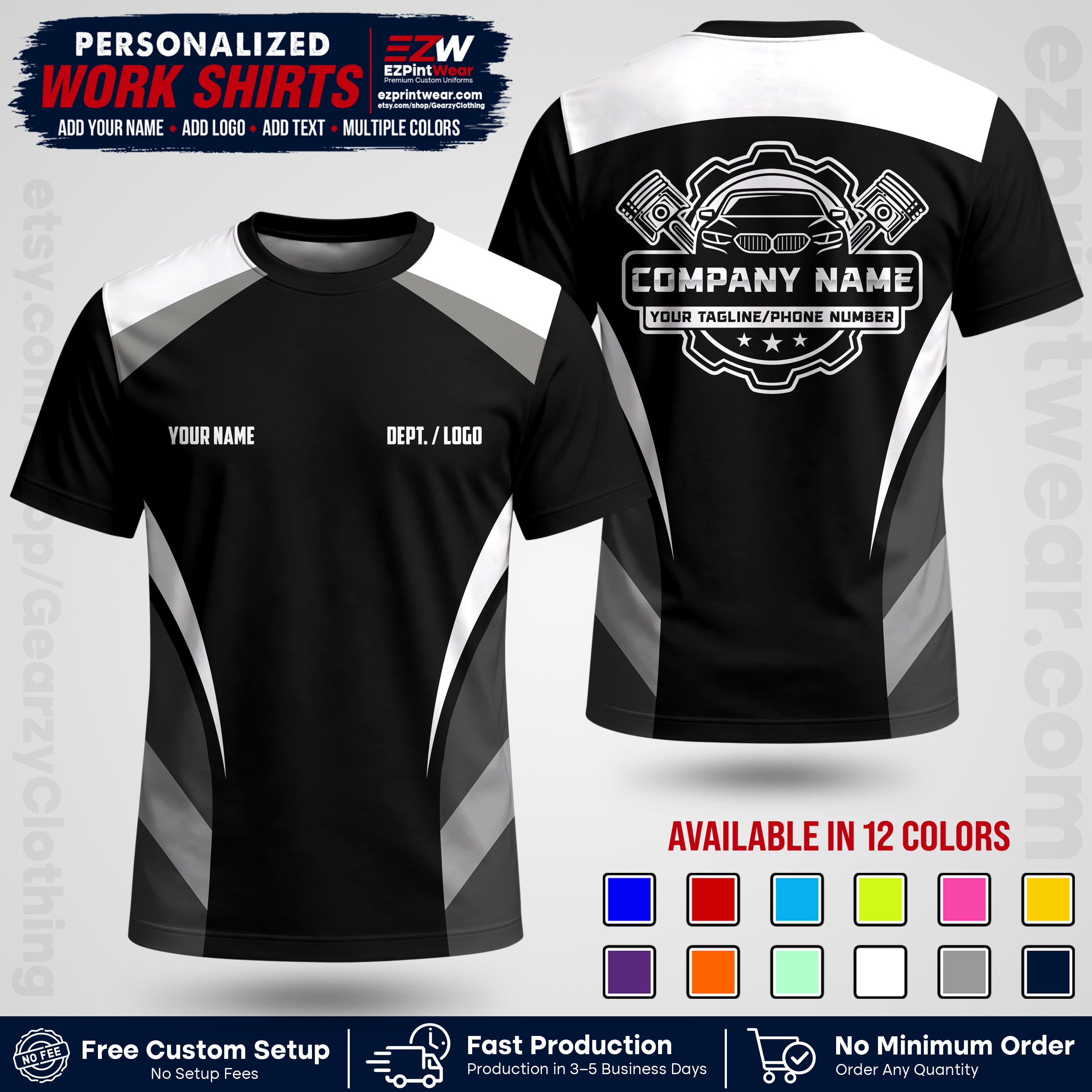 Custom Mechanic Work Shirt with Name, Logo & Text | Auto Shop Uniform | Workwear MCN 05