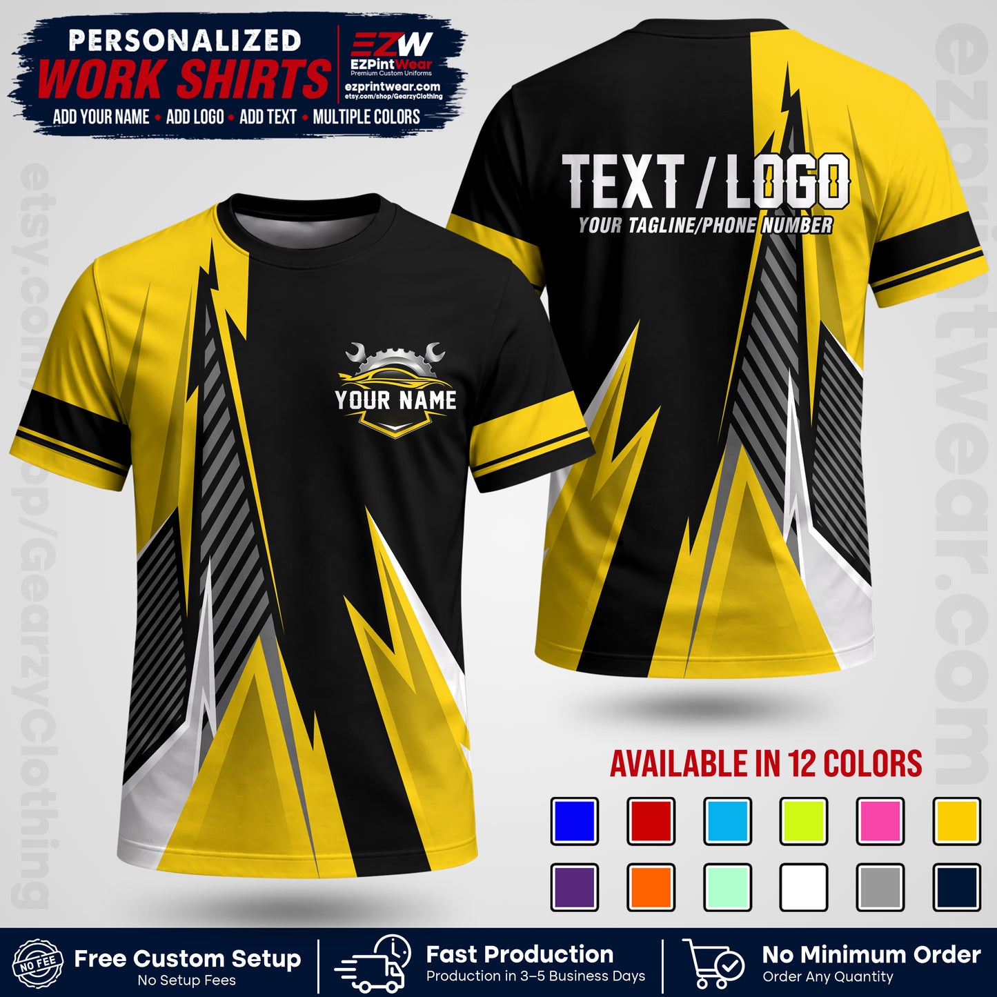 Custom Mechanic Work Shirt with Name, Logo & Text | Auto Shop Uniform | Workwear MCN 01