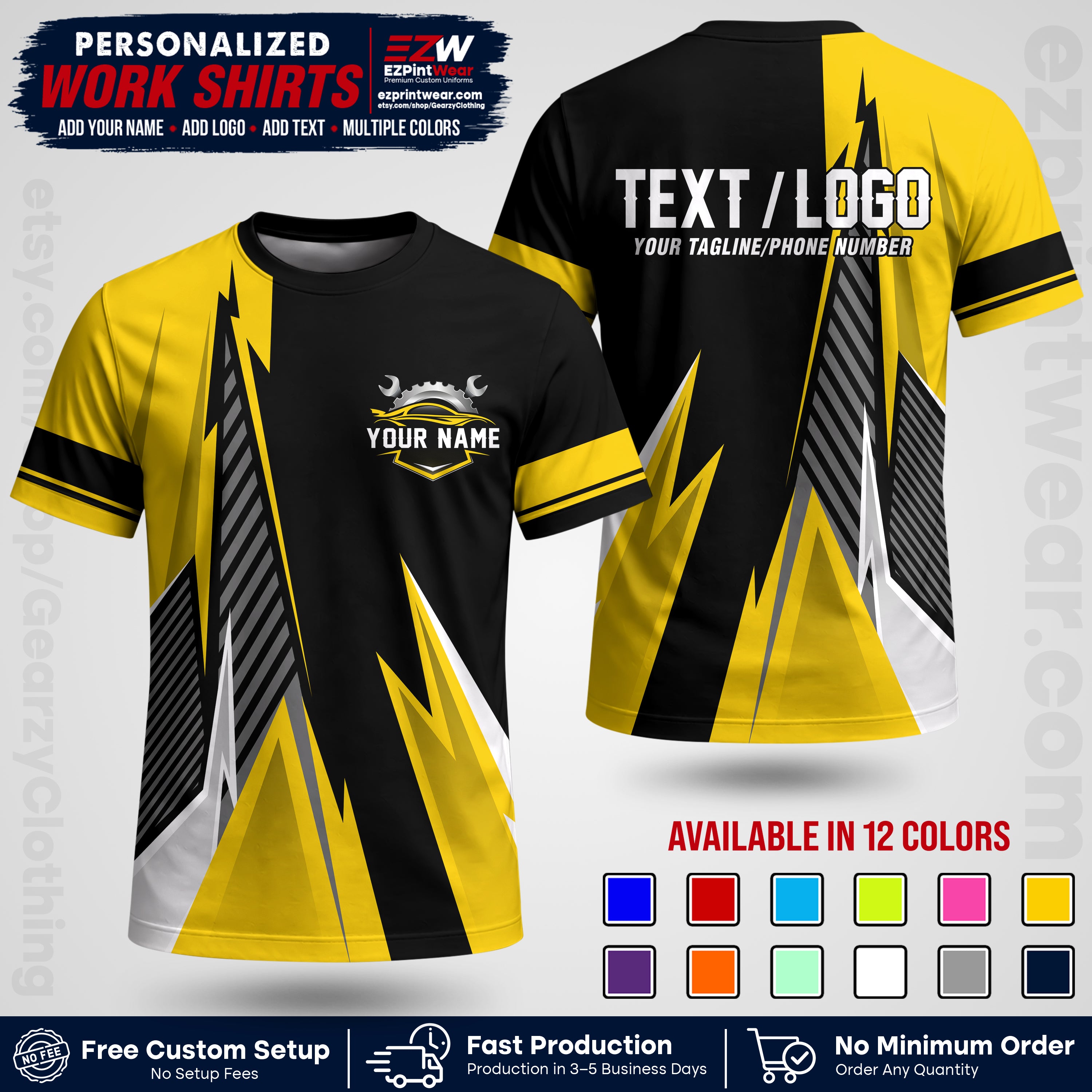Custom Mechanic Work Shirt with Name, Logo & Text | Auto Shop Uniform | Workwear MCN 01