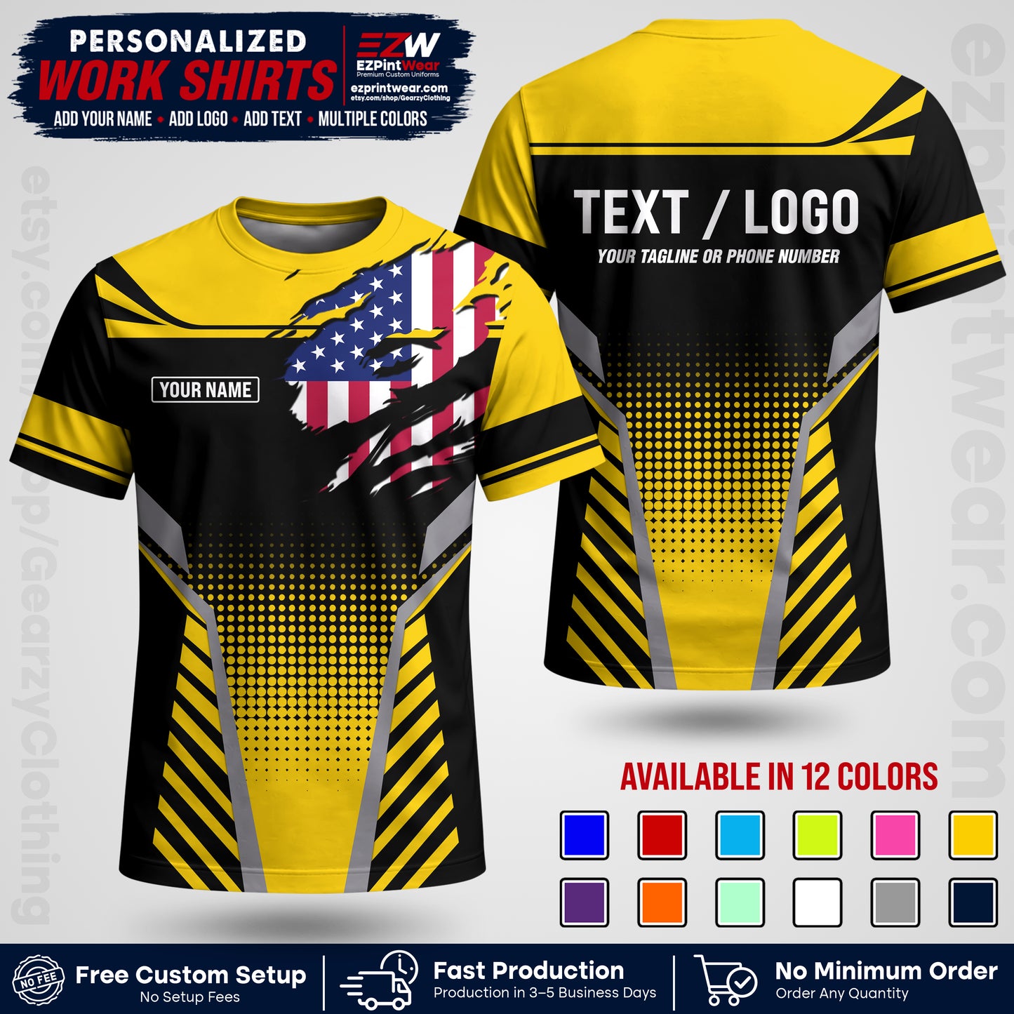 Custom All Over Print Work Uniform Shirt with Name, Logo & Text | Custom Hawaiian Shirt | Company Shirt | Employee Uniform UNF07