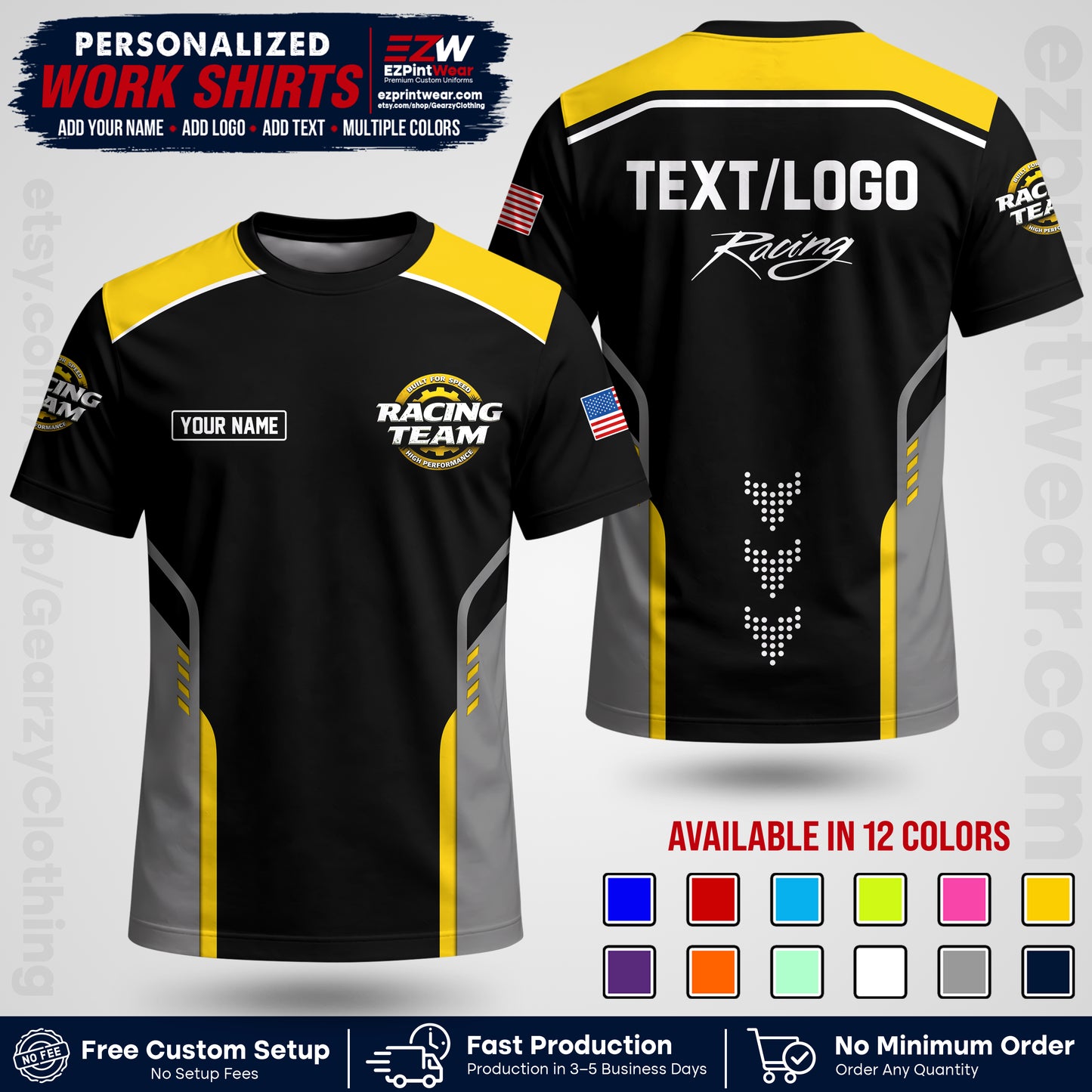 Custom Racing Shirt with Name, Logo & Text | Race Team Uniform | Crew Apparel RC09