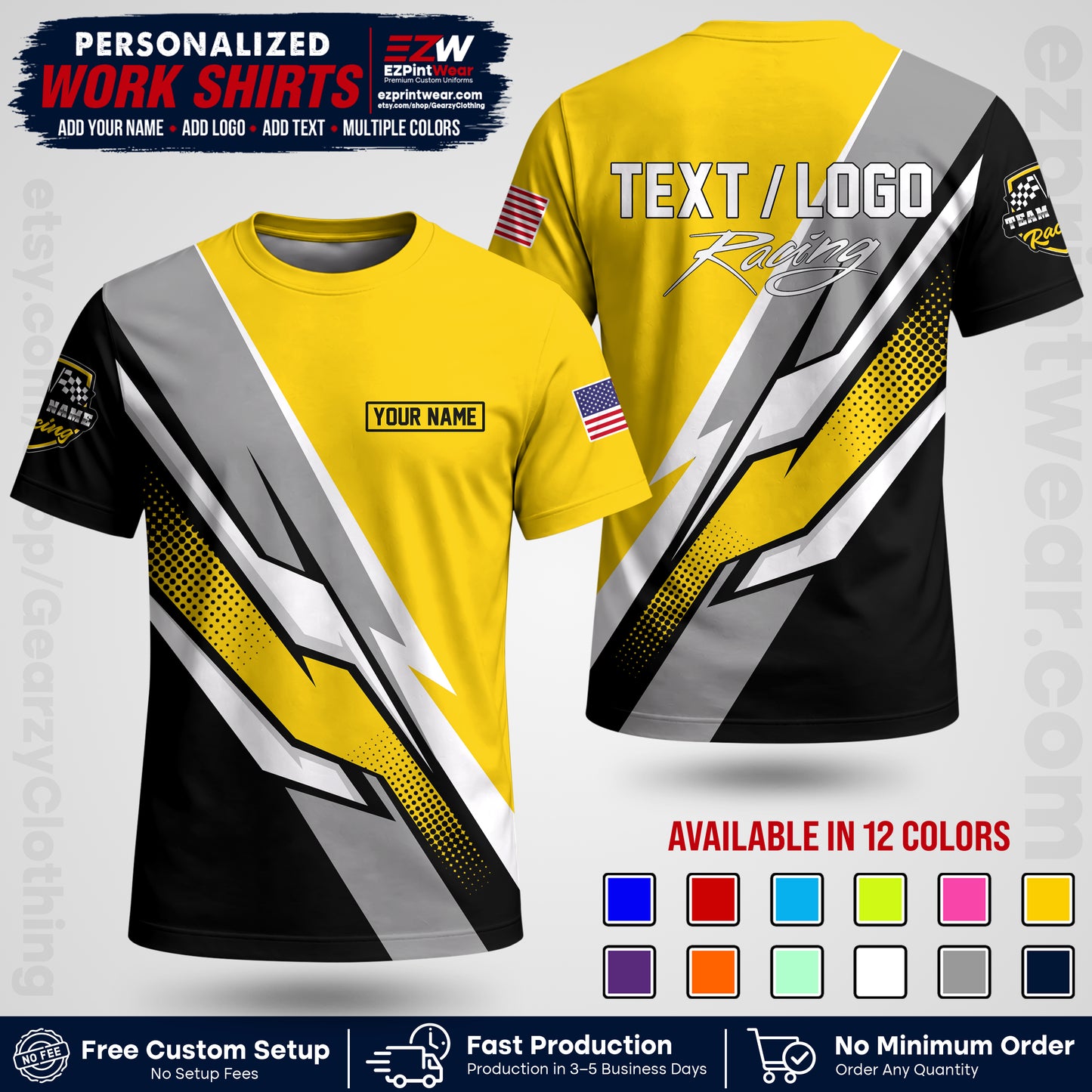 Custom Racing Shirt with Name, Logo & Text | Race Team Uniform | Crew Apparel RC01