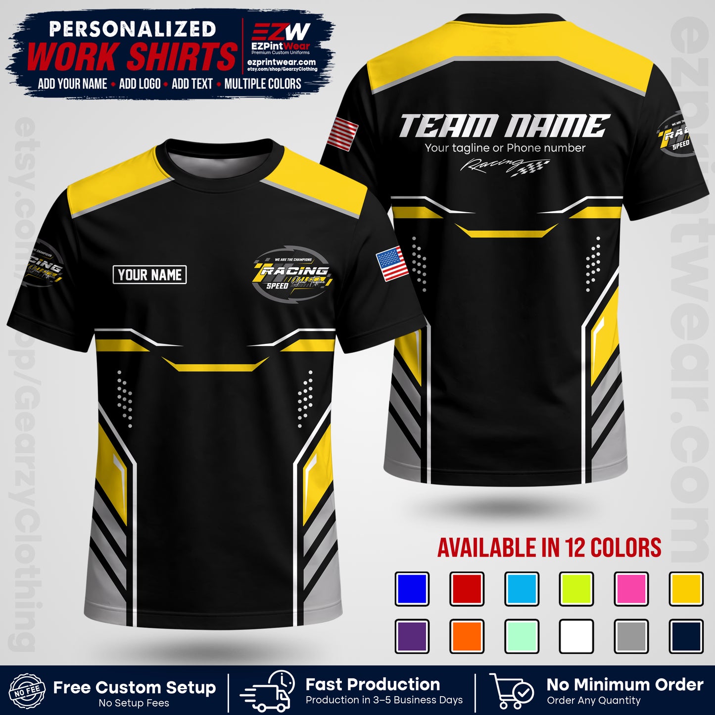 Custom Racing Shirt with Name, Logo & Text | Race Team Uniform | Crew Apparel RC10