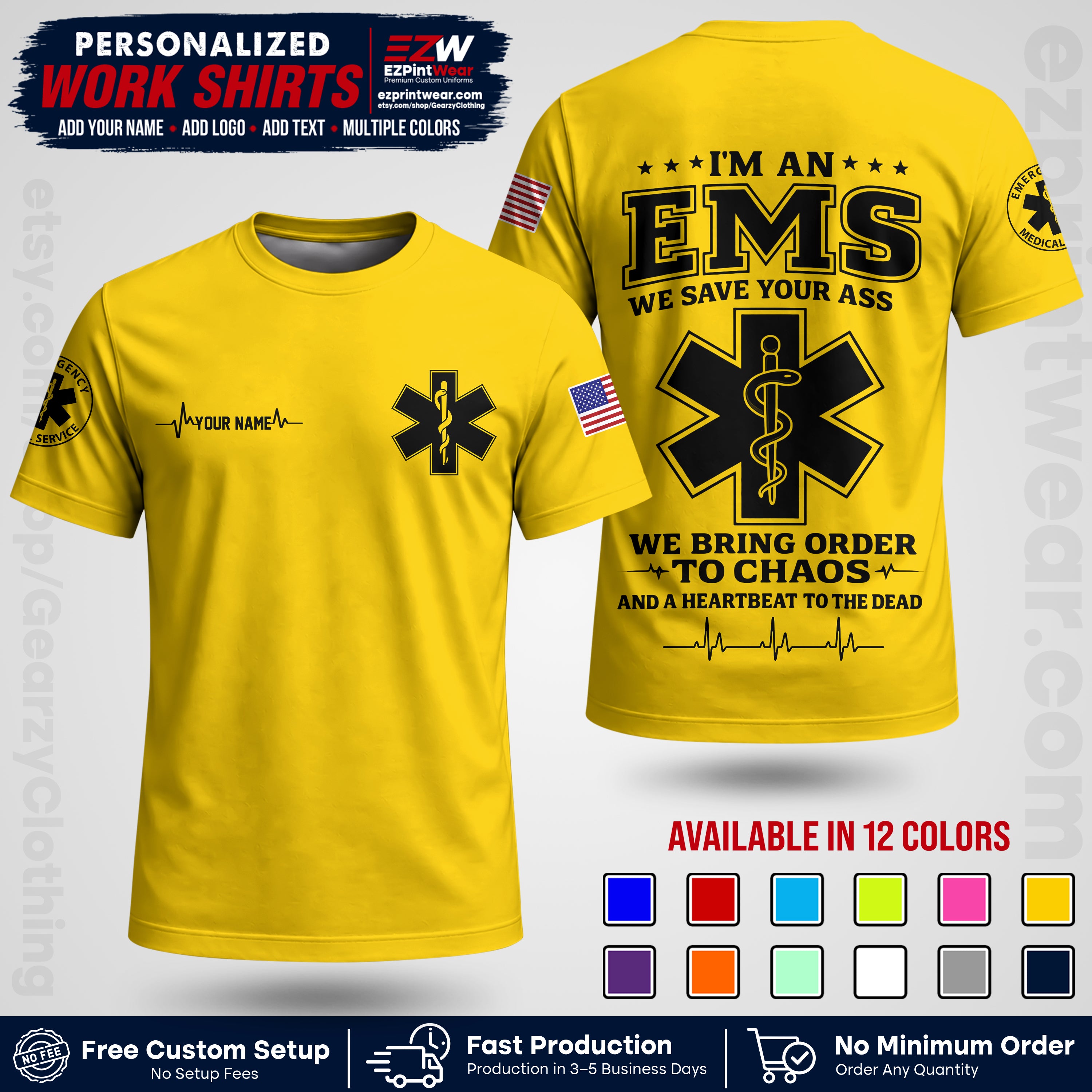 Custom EMS Shirt with Name, Logo & Text | EMS Team Uniform | First Responder Workwear EMSU05