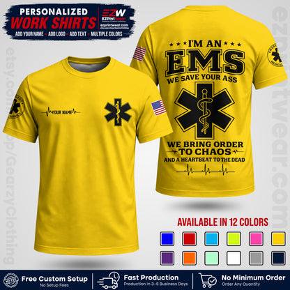 Custom EMS Shirt with Name, Logo & Text | EMS Team Uniform | First Responder Workwear EMSU05