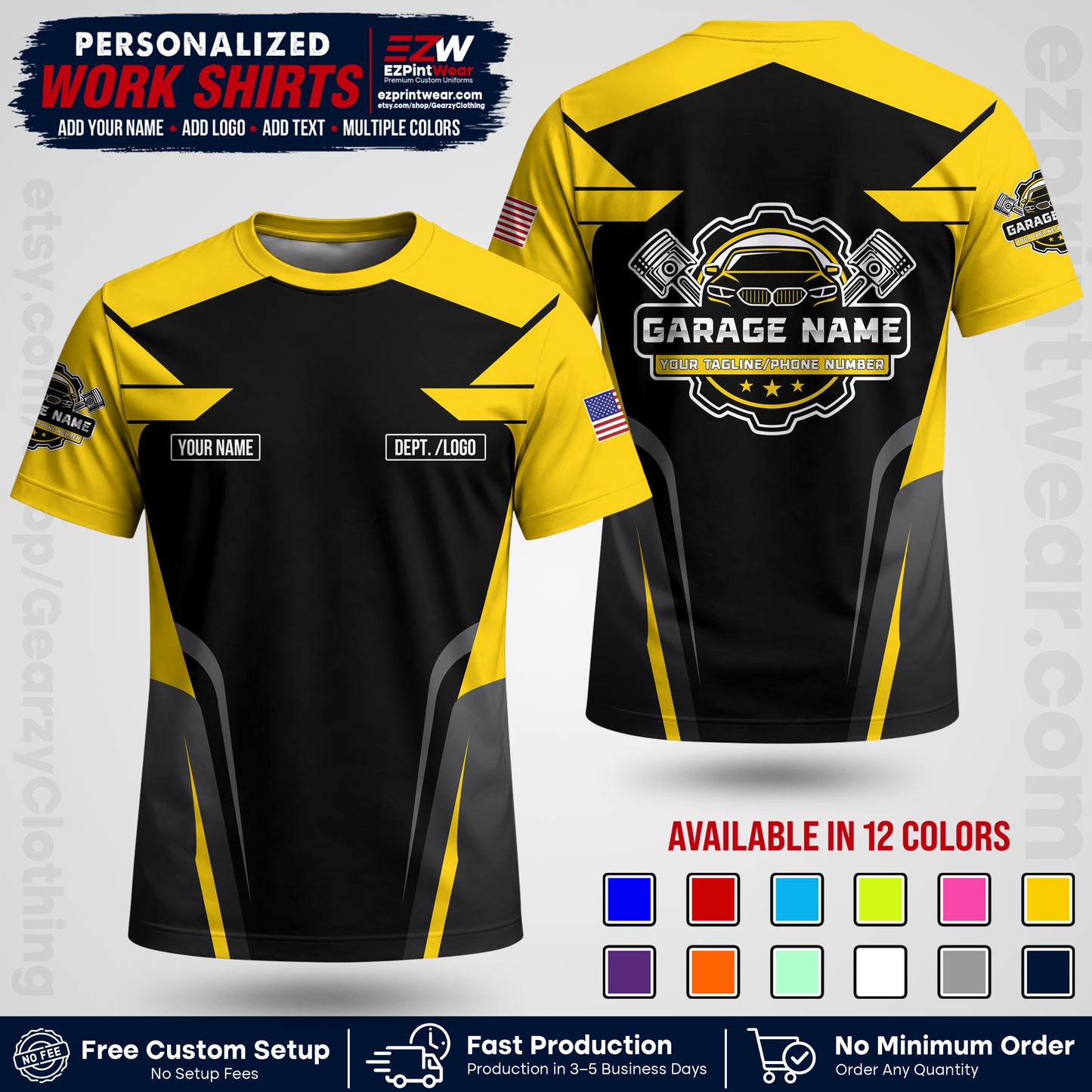 Custom Mechanic Work Shirt with Name, Logo & Text | Auto Shop Uniform | Workwear MCN 04