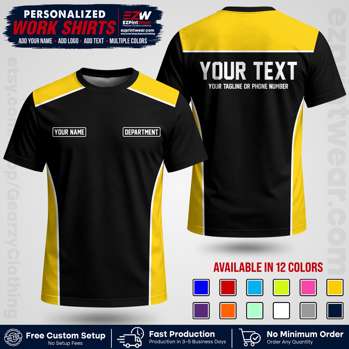 Custom All Over Print Work Uniform Shirt with Name, Logo & Text | Custom Hawaiian Shirt | Company Shirt | Employee Uniform UNF12