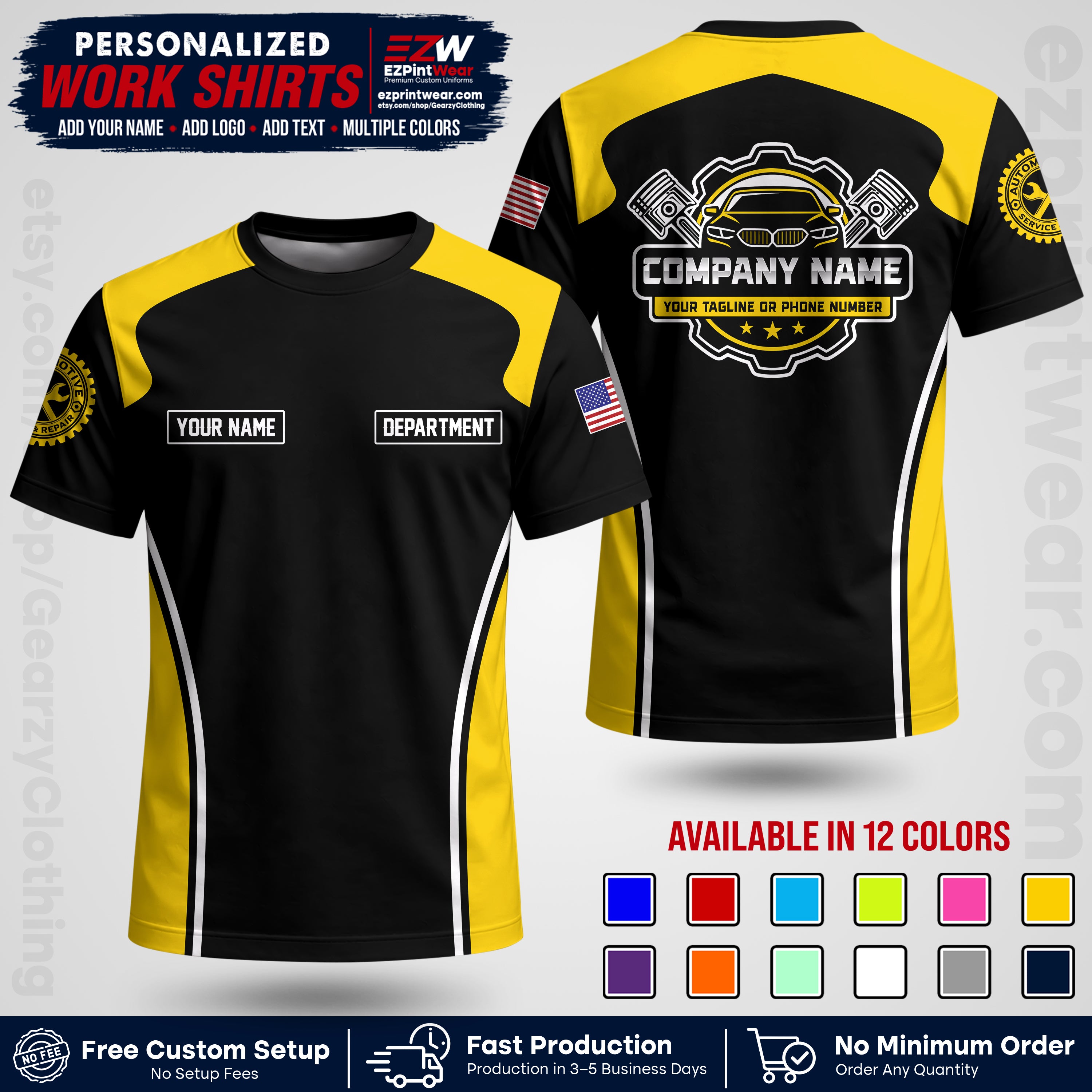 Custom Mechanic Work Shirt with Name, Logo & Text | Auto Shop Uniform | Workwear MCN 10