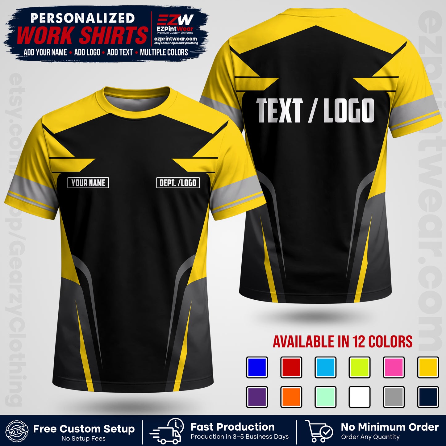 Custom All Over Print Work Uniform Shirt with Name, Logo & Text | Custom Hawaiian Shirt | Company Shirt | Employee Uniform UNF01