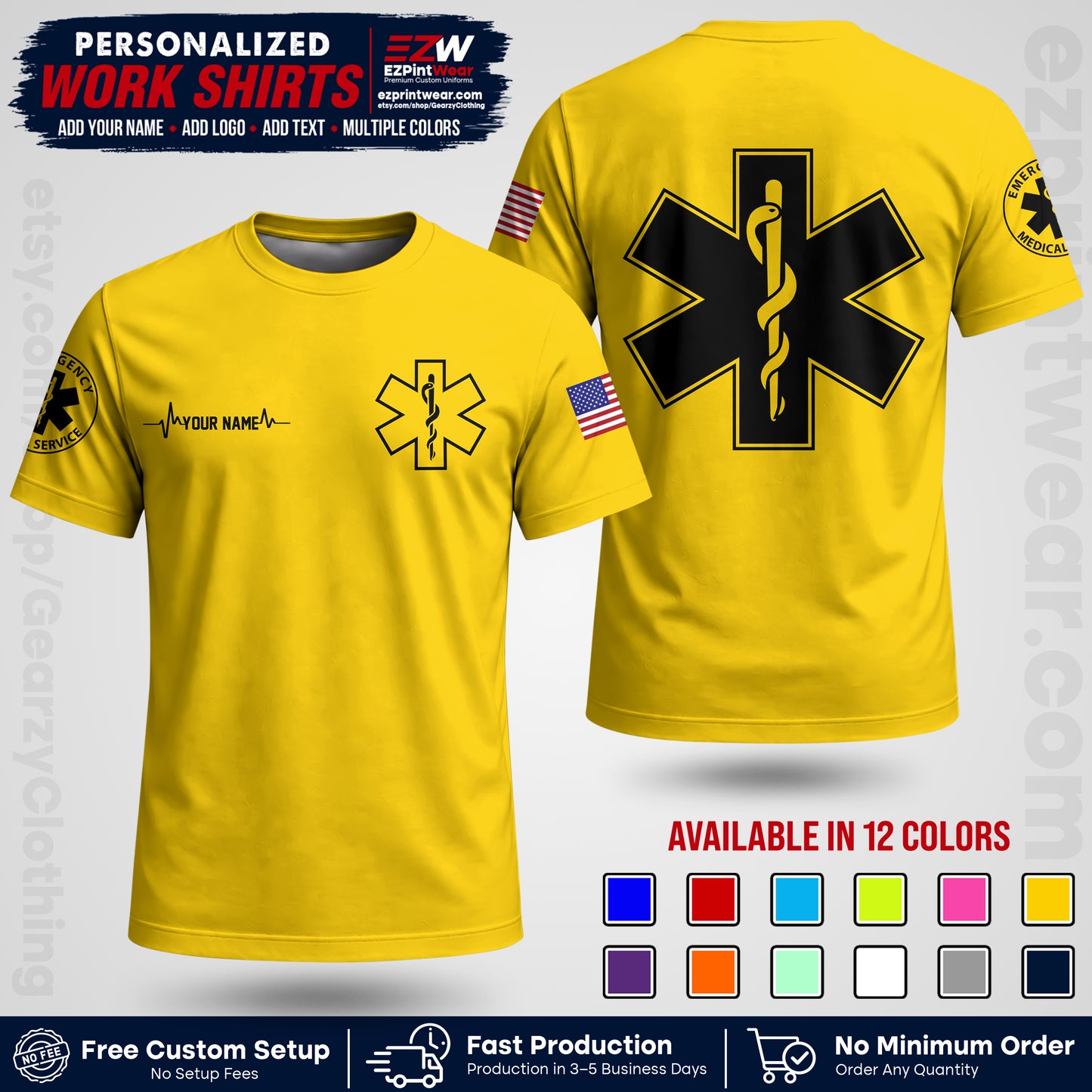 Custom EMS Shirt with Name, Logo & Text | EMS Team Uniform | First Responder Workwear EMSU04