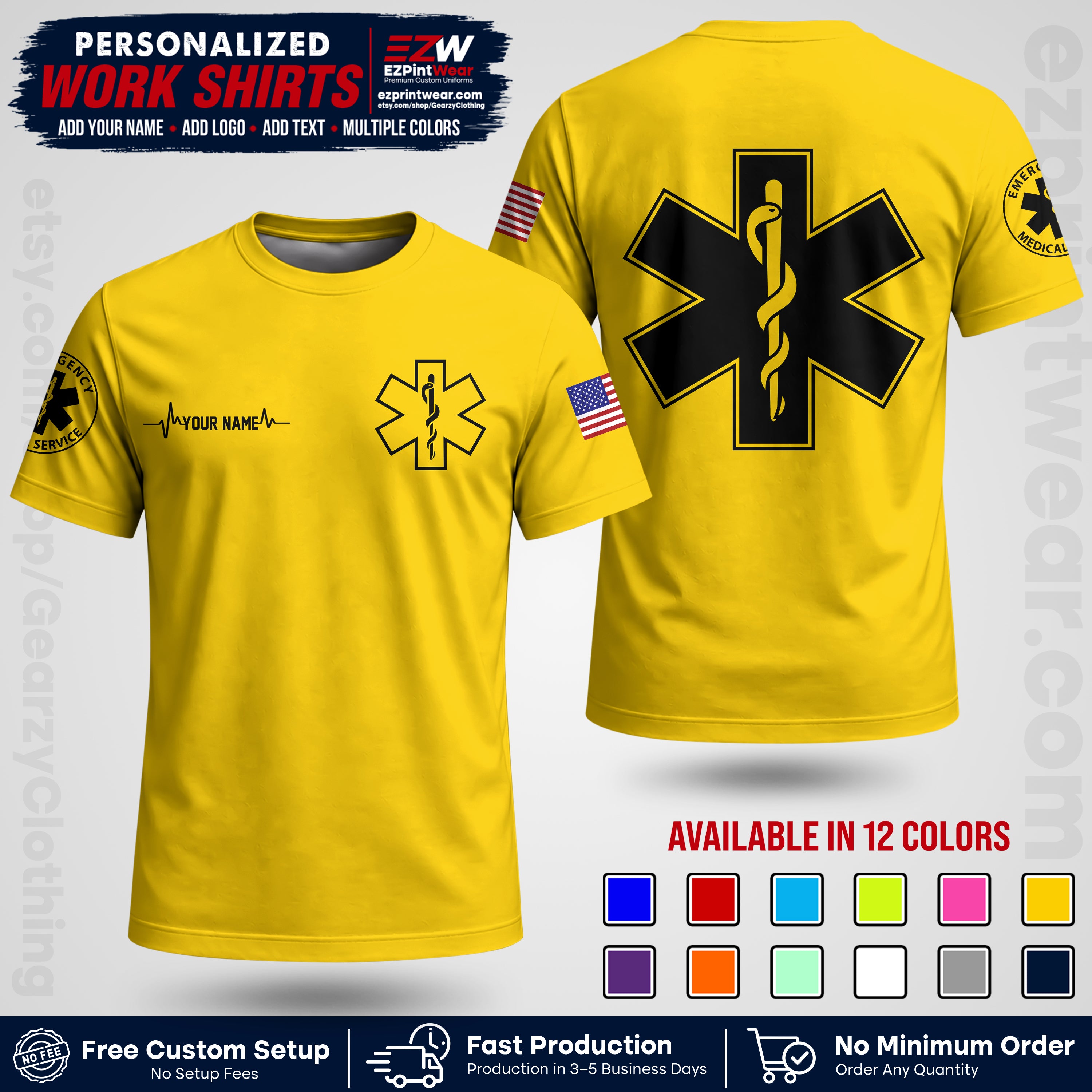 Custom EMS Shirt with Name, Logo & Text | EMS Team Uniform | First Responder Workwear EMSU04