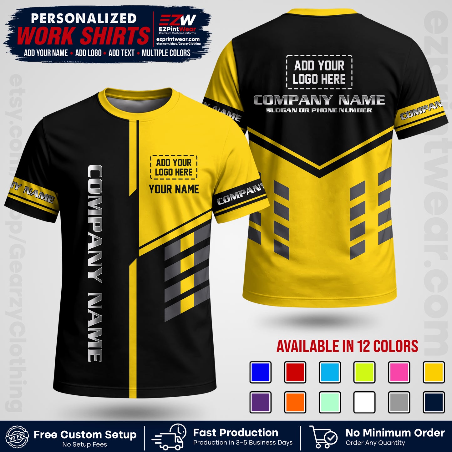 Custom All Over Print Work Uniform Shirt with Name, Logo & Text | Custom Hawaiian Shirt | Company Shirt | Employee Uniform UNF09
