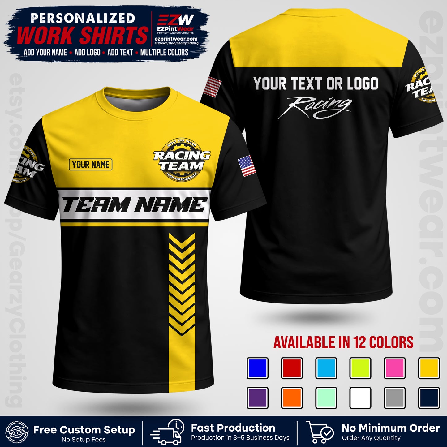 Custom Racing Shirt with Name, Logo & Text | Race Team Uniform | Crew Apparel RC02