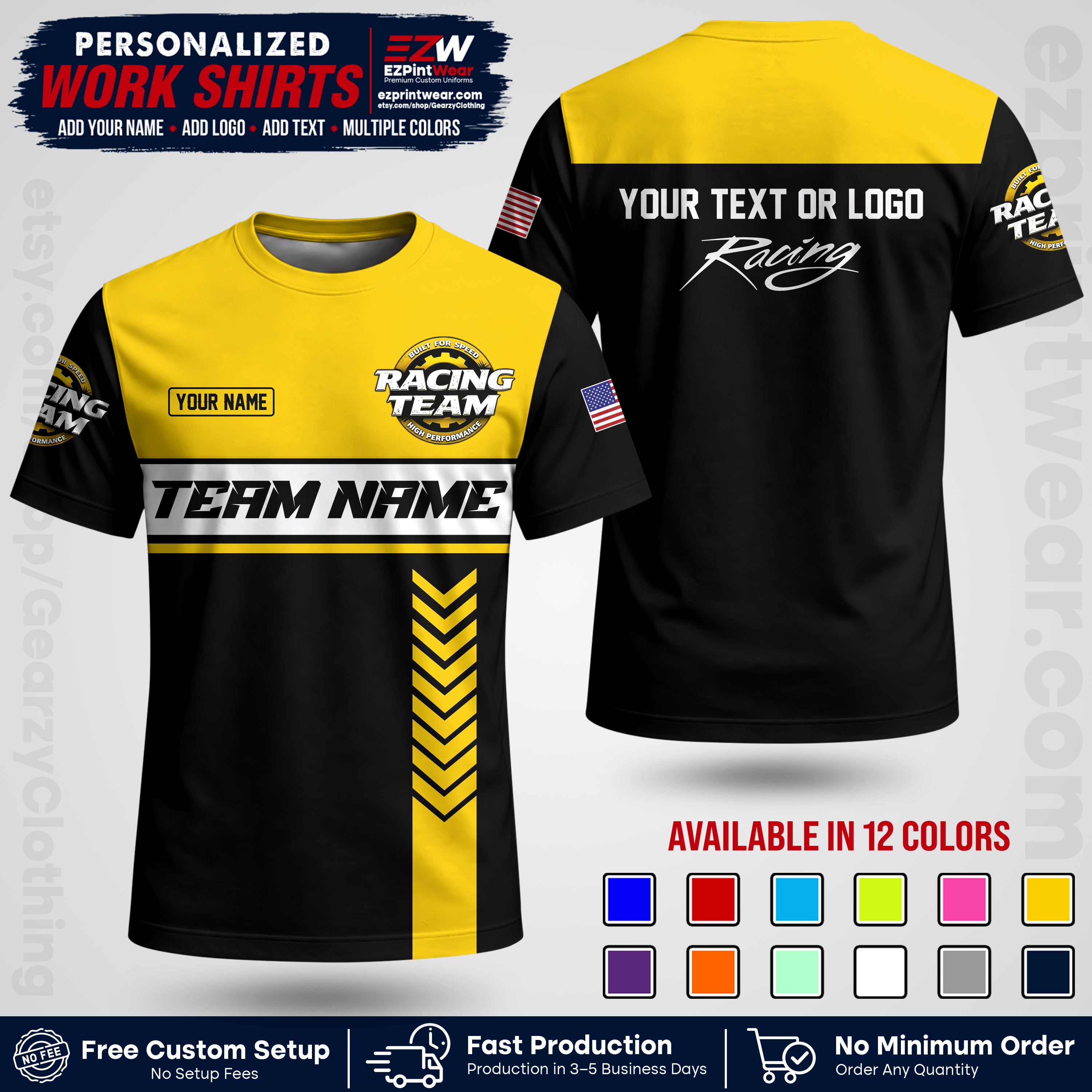 Custom Racing Shirt with Name, Logo & Text | Race Team Uniform | Crew Apparel RC02