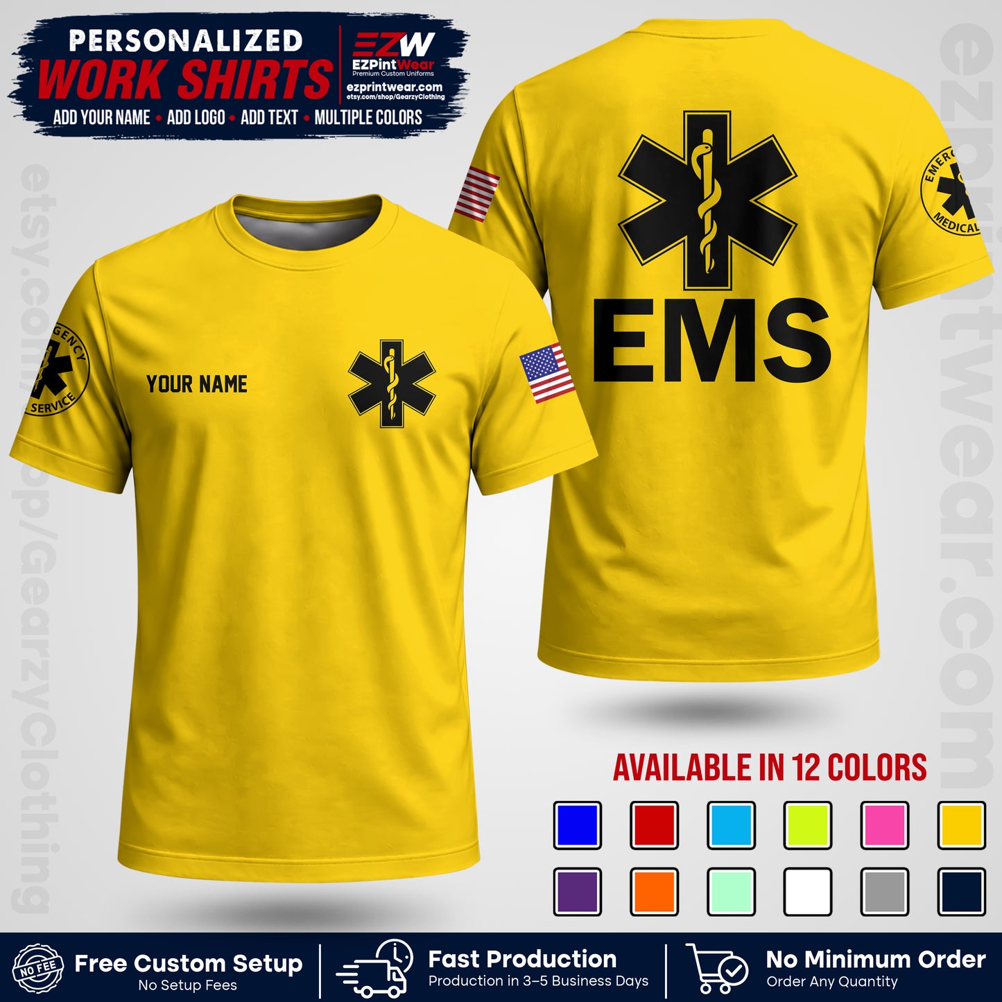 Custom EMS Shirt with Name, Logo & Text | EMS Team Uniform | First Responder Workwear EMSU02