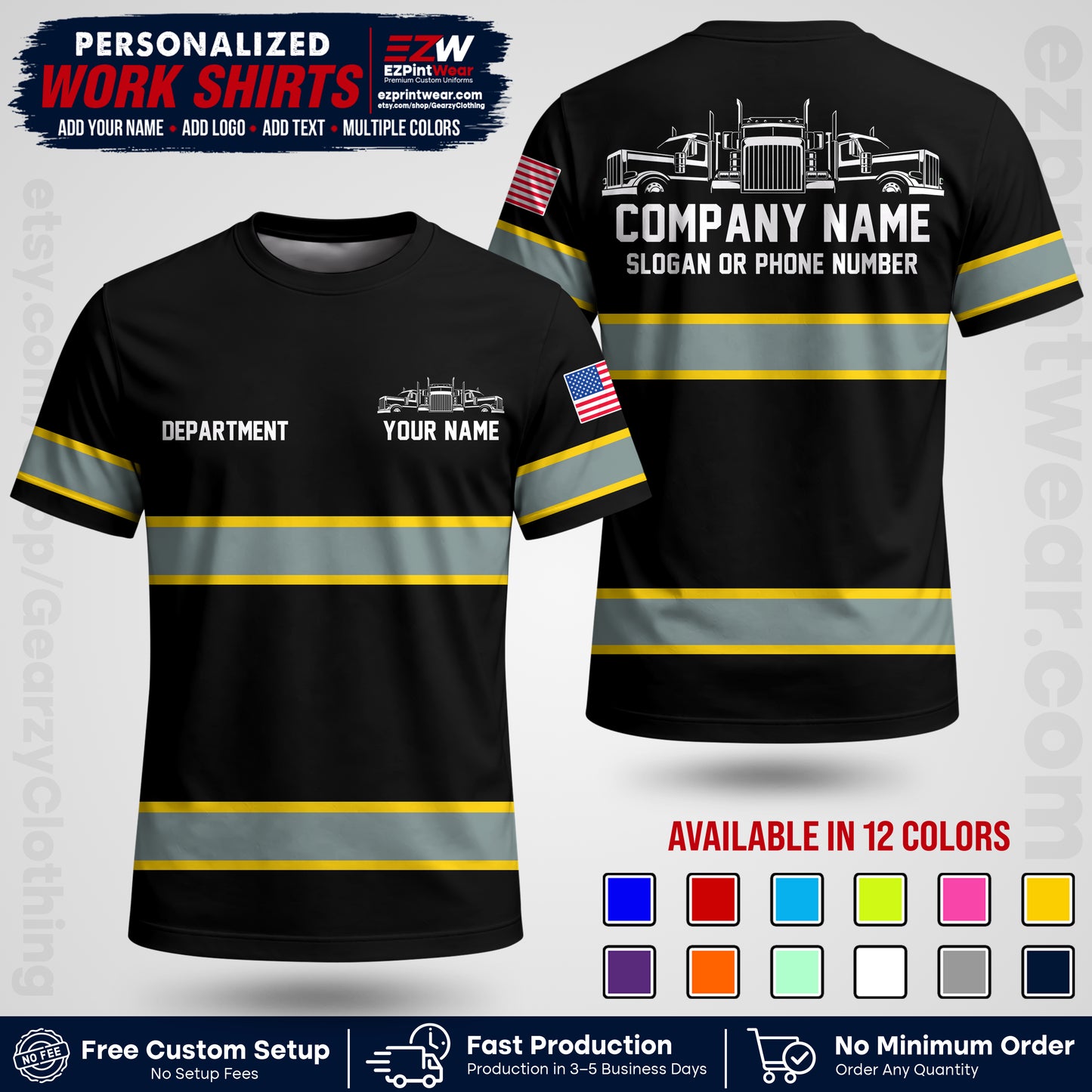 Personalized Truck Driver Workwear Uniform | Custom Safety Stripe Apparel | Non-Reflective Reflective Style Design TW04
