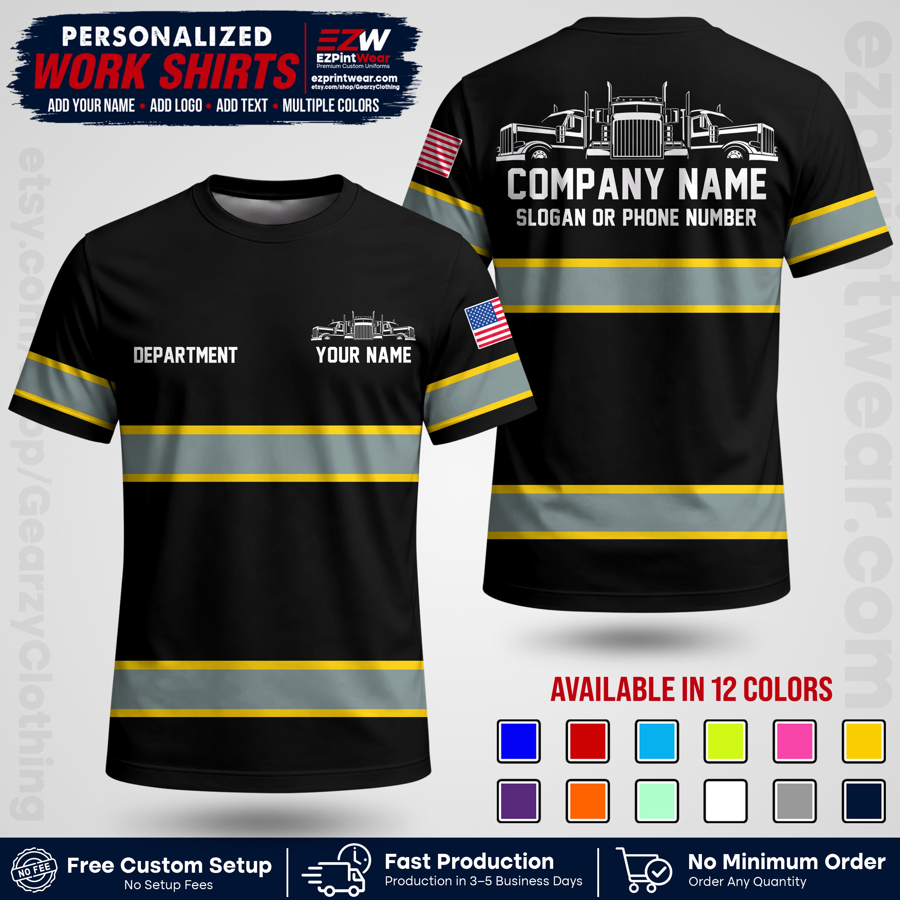 Personalized Truck Driver Workwear Uniform | Custom Safety Stripe Apparel | Non-Reflective Reflective Style Design TW04