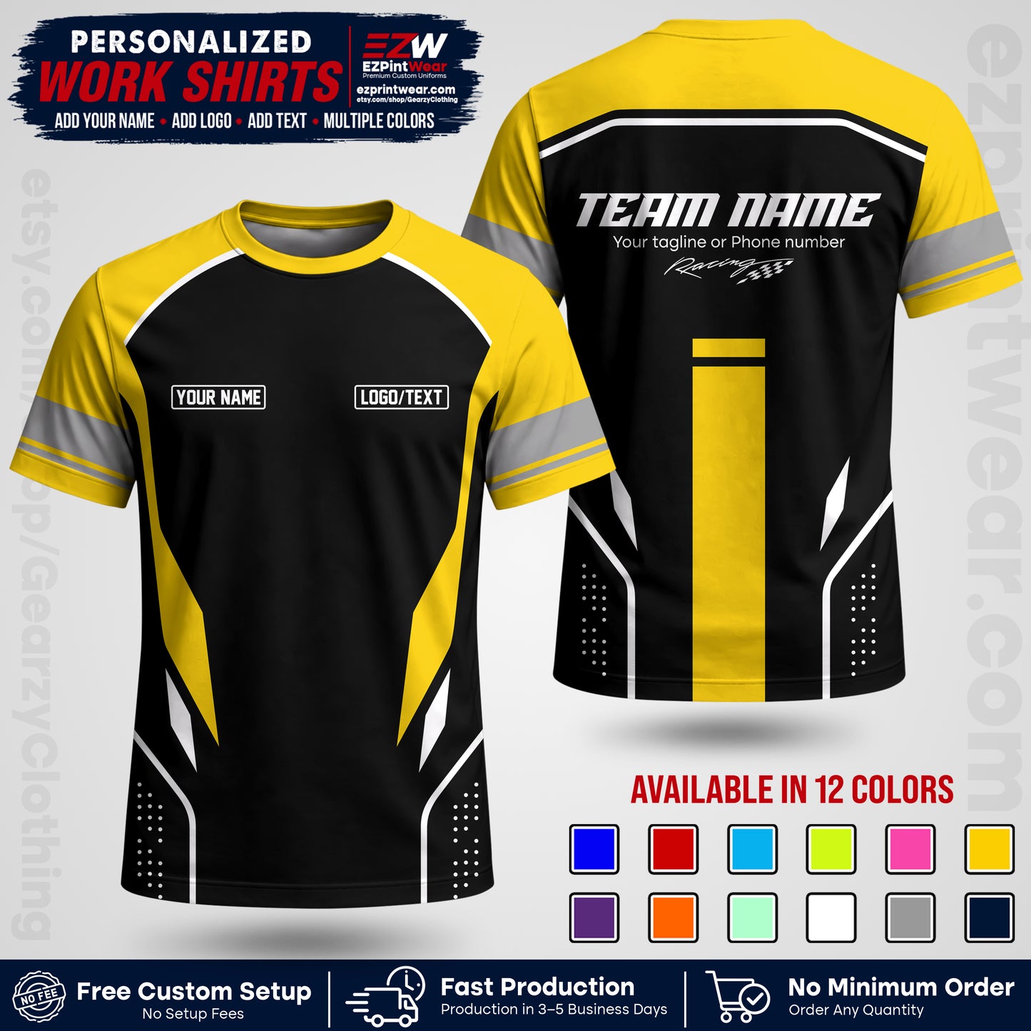 Custom Racing Shirt with Name, Logo & Text | Race Team Uniform | Crew Apparel RC06