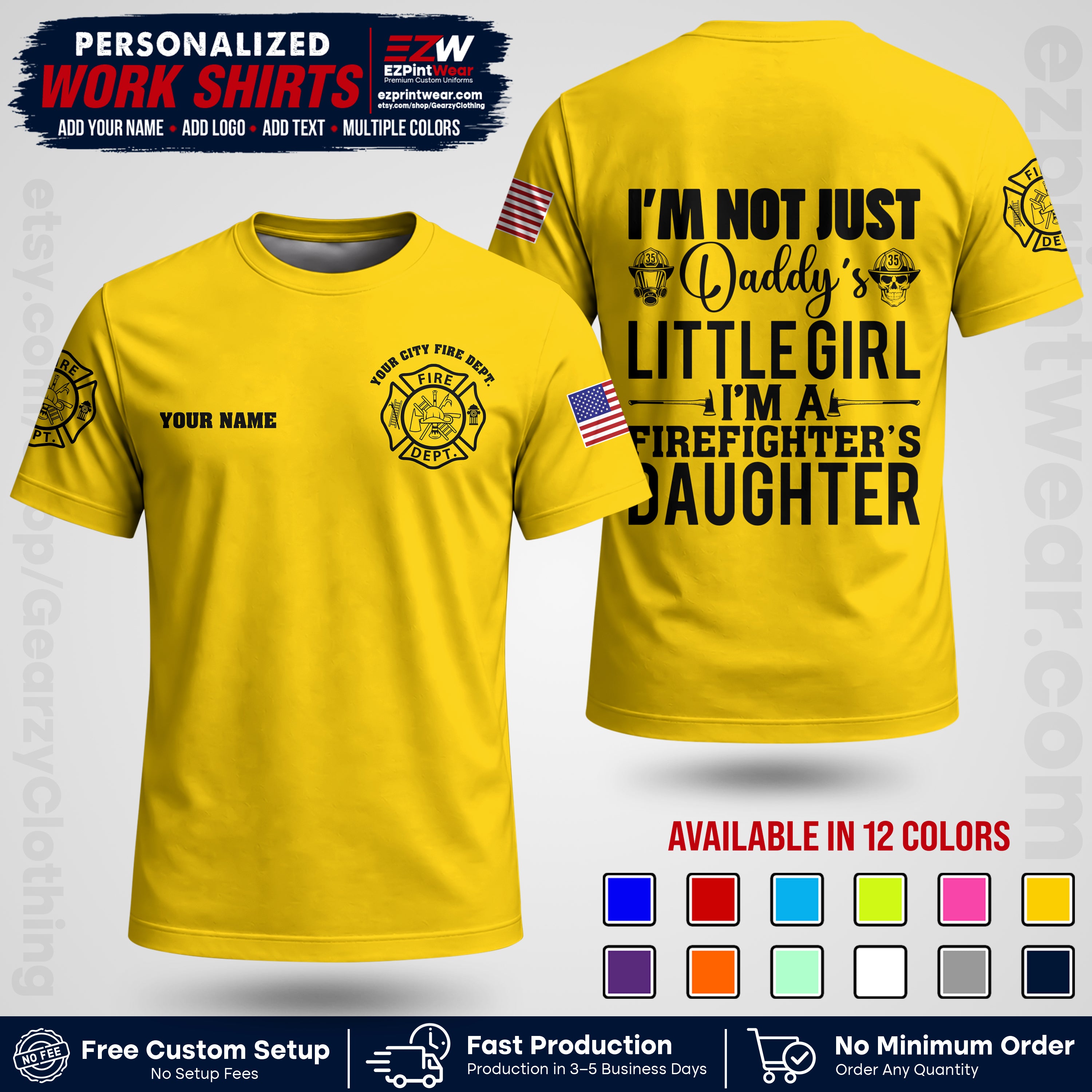 Custom Fire Department Shirt with Name, City Logo & Text | Firefighter Uniform | Button Up Work Shirt FF08