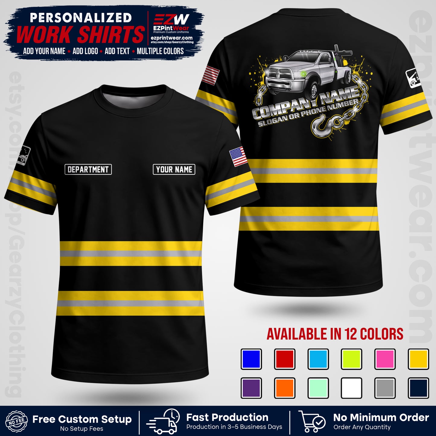 Custom Towing Workwear Uniform | Personalized Tow Truck Shirt | Non-Reflective Safety Stripe Apparel | Custom Towing Shirt | Tow Truck Apparel TW05